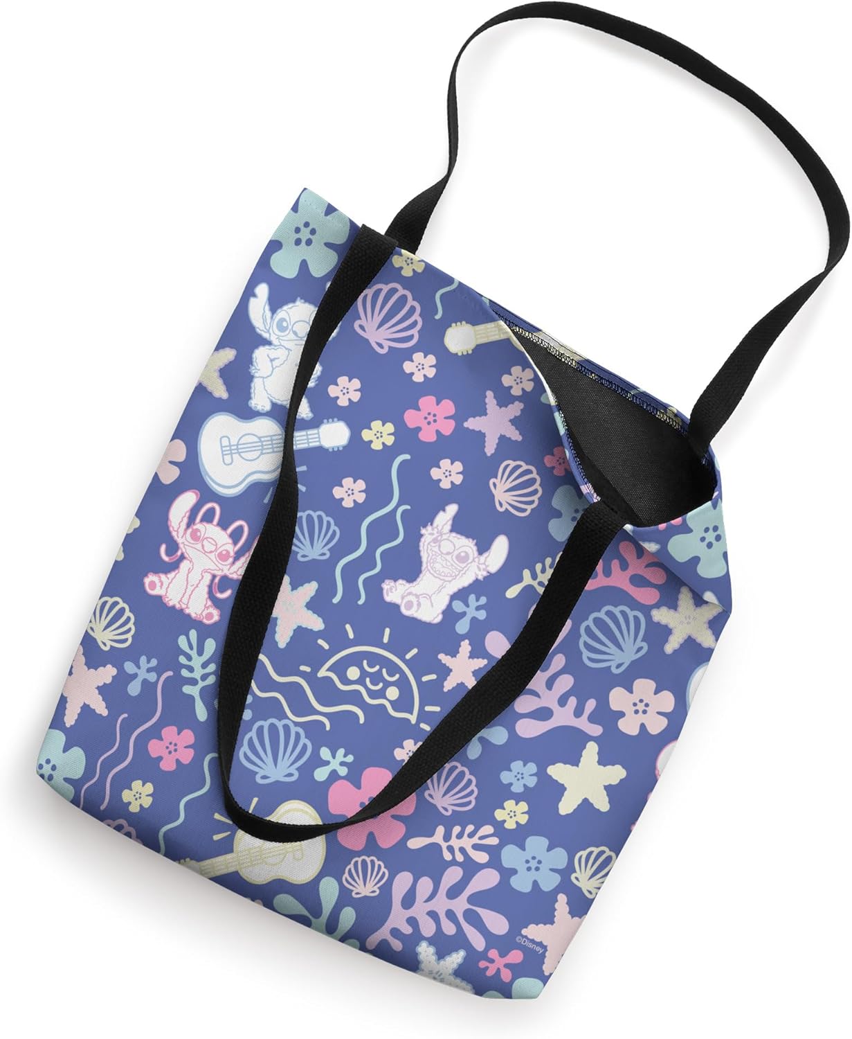 Disney Stitch & Angel Fluffy Summer Ocean Vibes Pattern Tote Bag