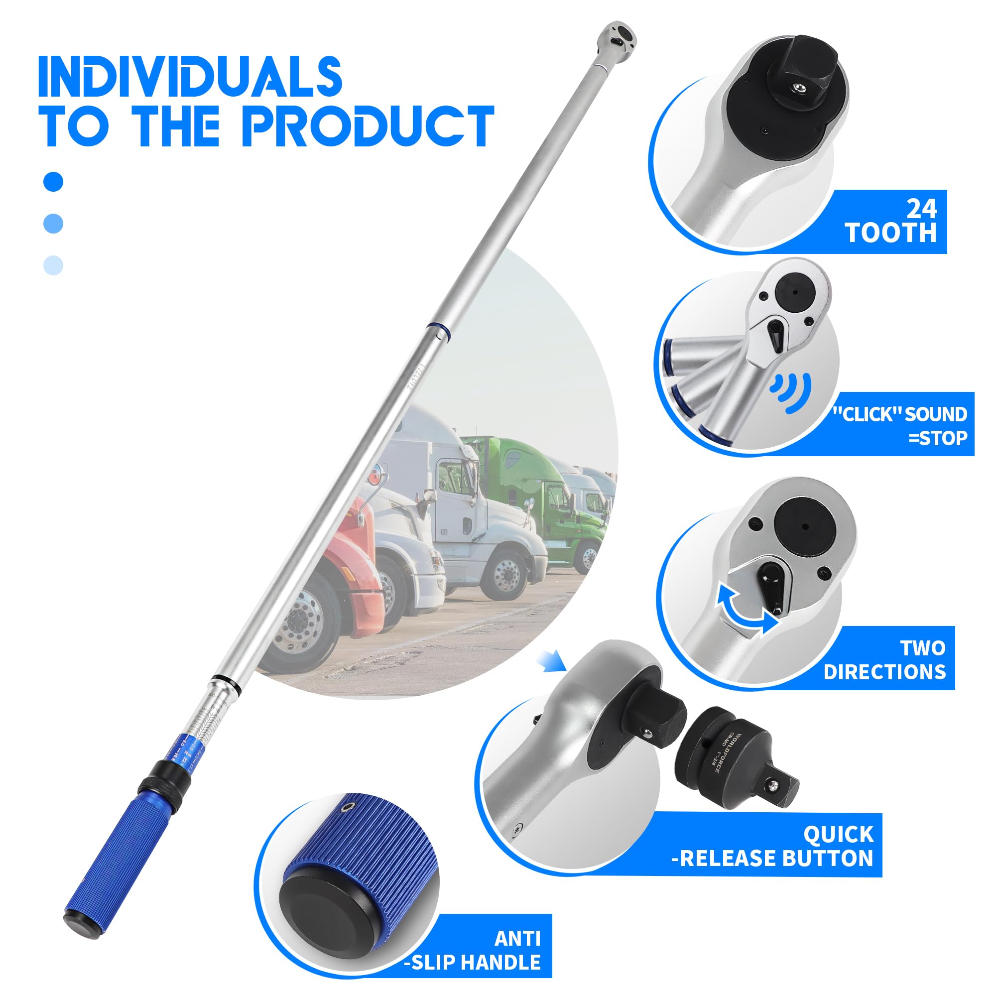 Llave Dinamometrica 1", Llave de torsión 300-1500Nm, Precisión ±3% Llave Dinamometrica Bicicleta, Llave Dinamometrica 24 dientes para Coche Motocicleta etc