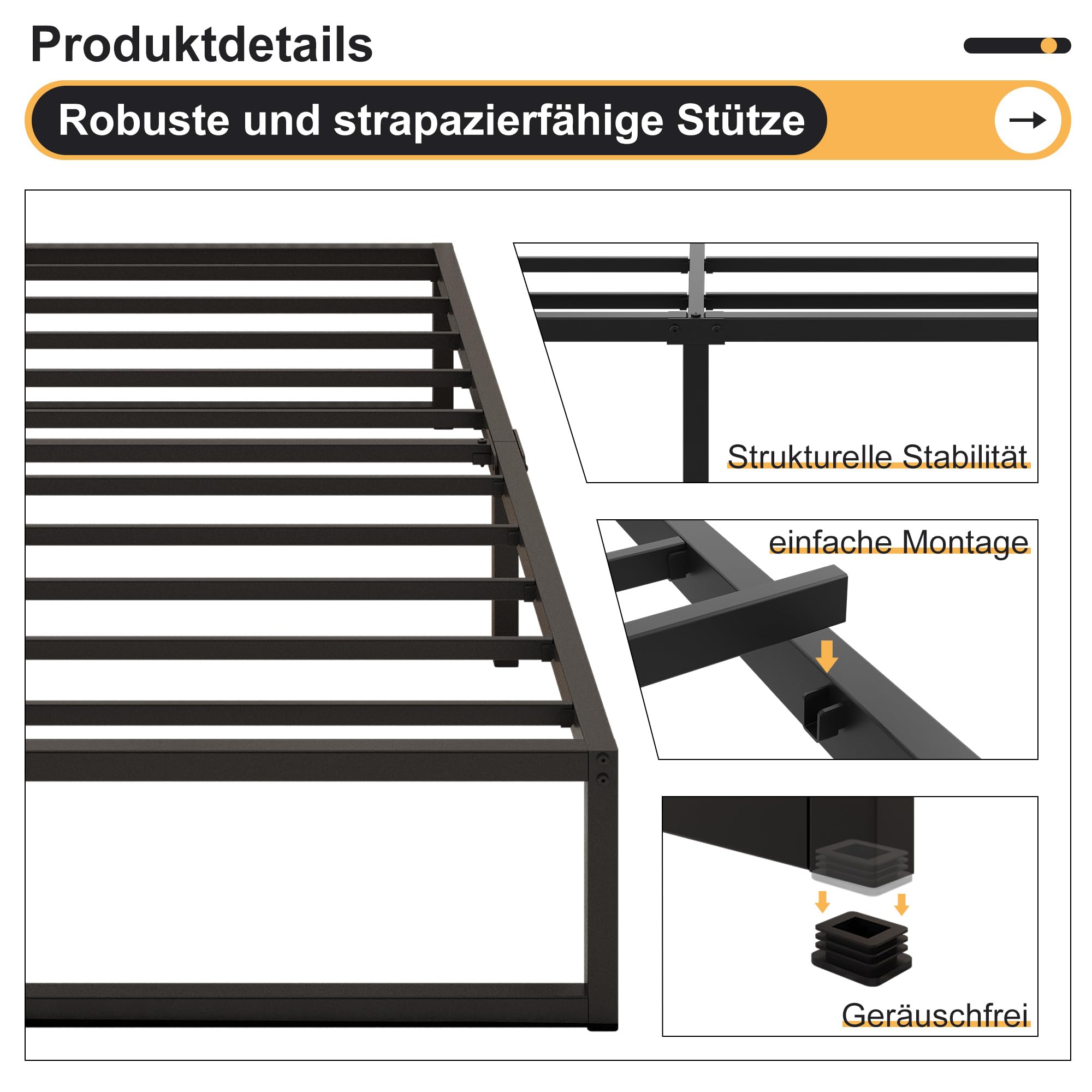 Yicensen Struttura Letto Singola 80x190 cm, Struttura Letto in Metallo, Supporto Solido, Facile da Montare, Design Silenzioso, Stile Moderno e Minimalista, Altezza 36 cm, Nero