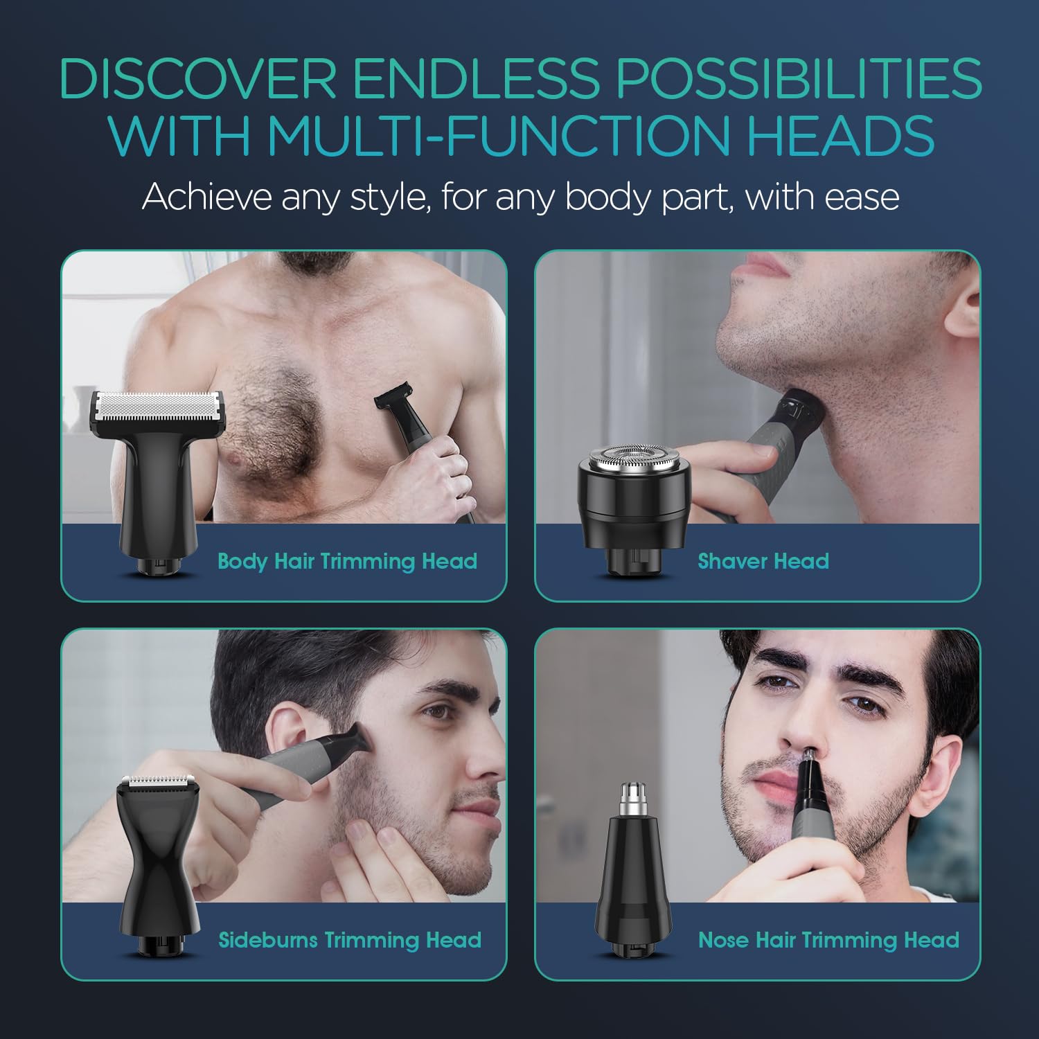 VOYOR Beard Trimmer for Men Electric Razor, Nose Face Body Hair Trimmer with Adjustable Length Combs All in 1 Rechargeable Mens Grooming Kit Cordless Electric Shaver Wet/Dry TX510 (Grey)