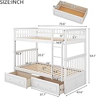 Vista 91 de Harper & Bright Designs Litera de tamaño matrimonial sobre matrimonial con 3 cajones, litera de madera maciza con almacenamiento y riel