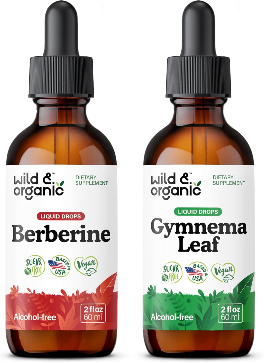 Wild & Organic Berberine Tincture 2 fl oz & Gymnema Leaf Tincture 2 fl oz