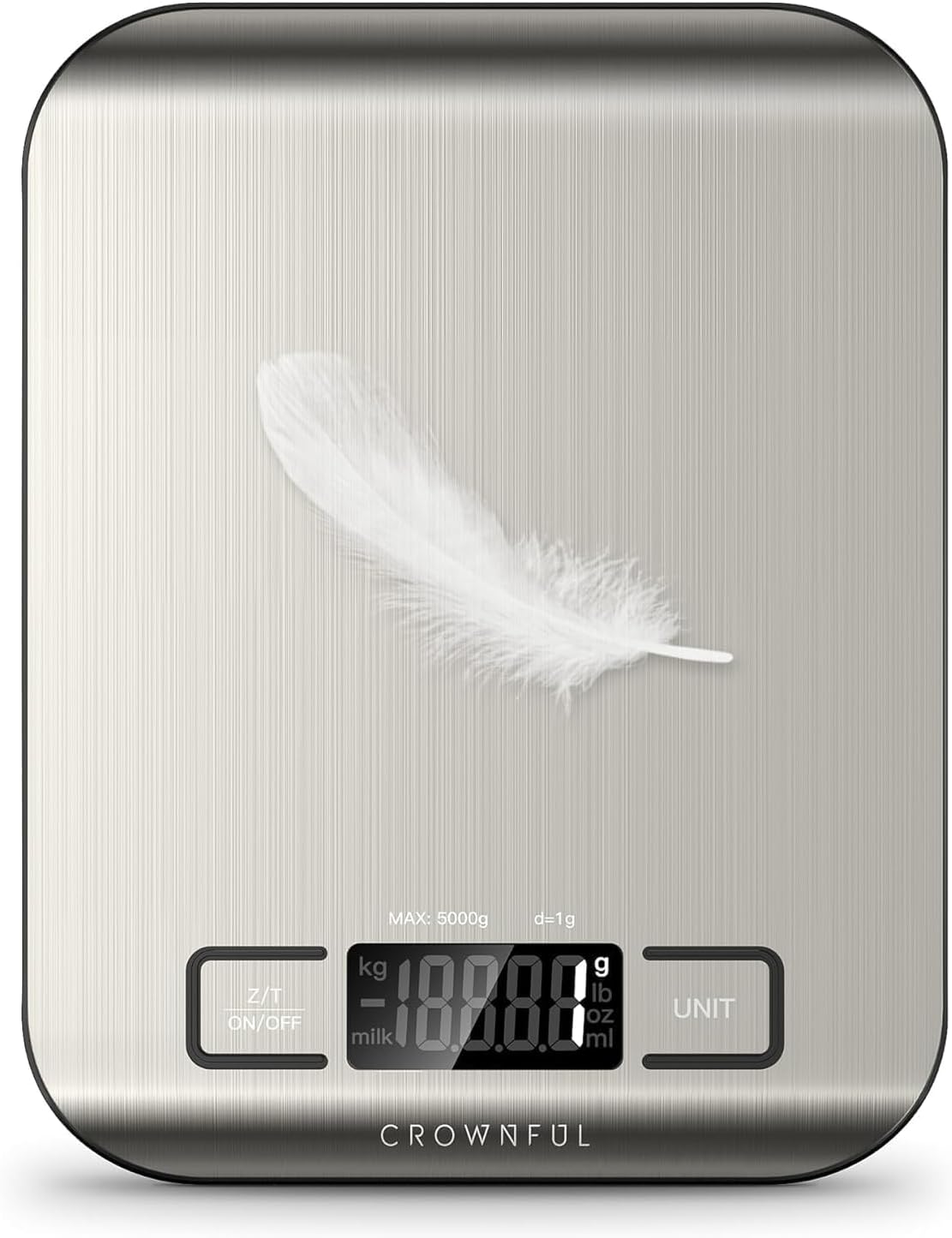 CROWNFUL Food Scale, Digital 11lb Kitchen Scale with Batteries, 5 Units with Tare Function, Weight Grams and Ounces for Cooking and Baking