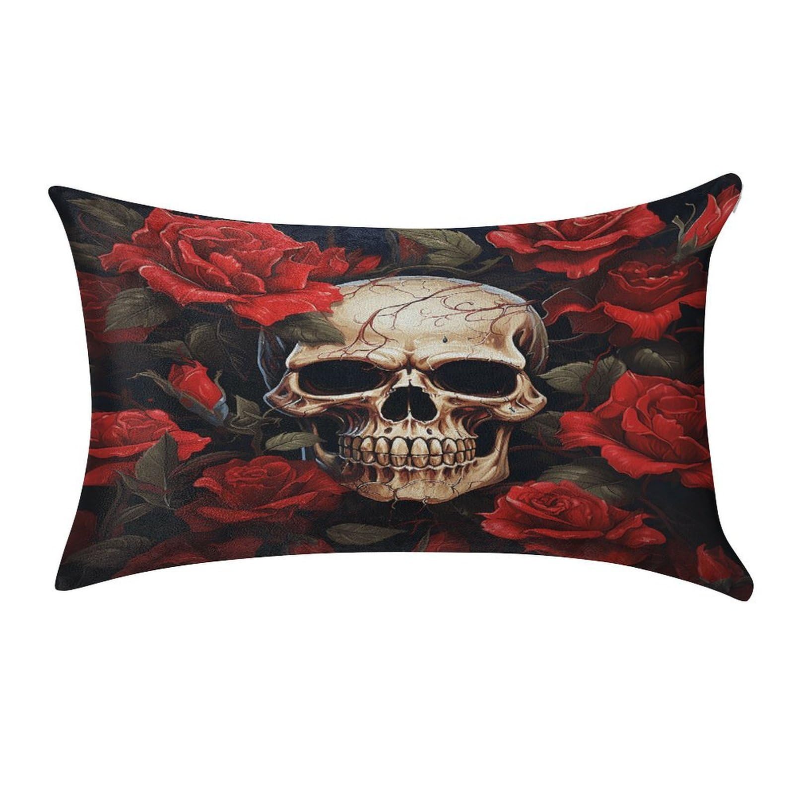VstaDank Skull Rose-Red Throw Pillow Cover 12"×20" Ultra Soft Pillowcase Cozy Lumbar Pillow Shell Gold Velvet Exquisite Decorative Cushion Sham Protector for Couch Sofa Bedroom