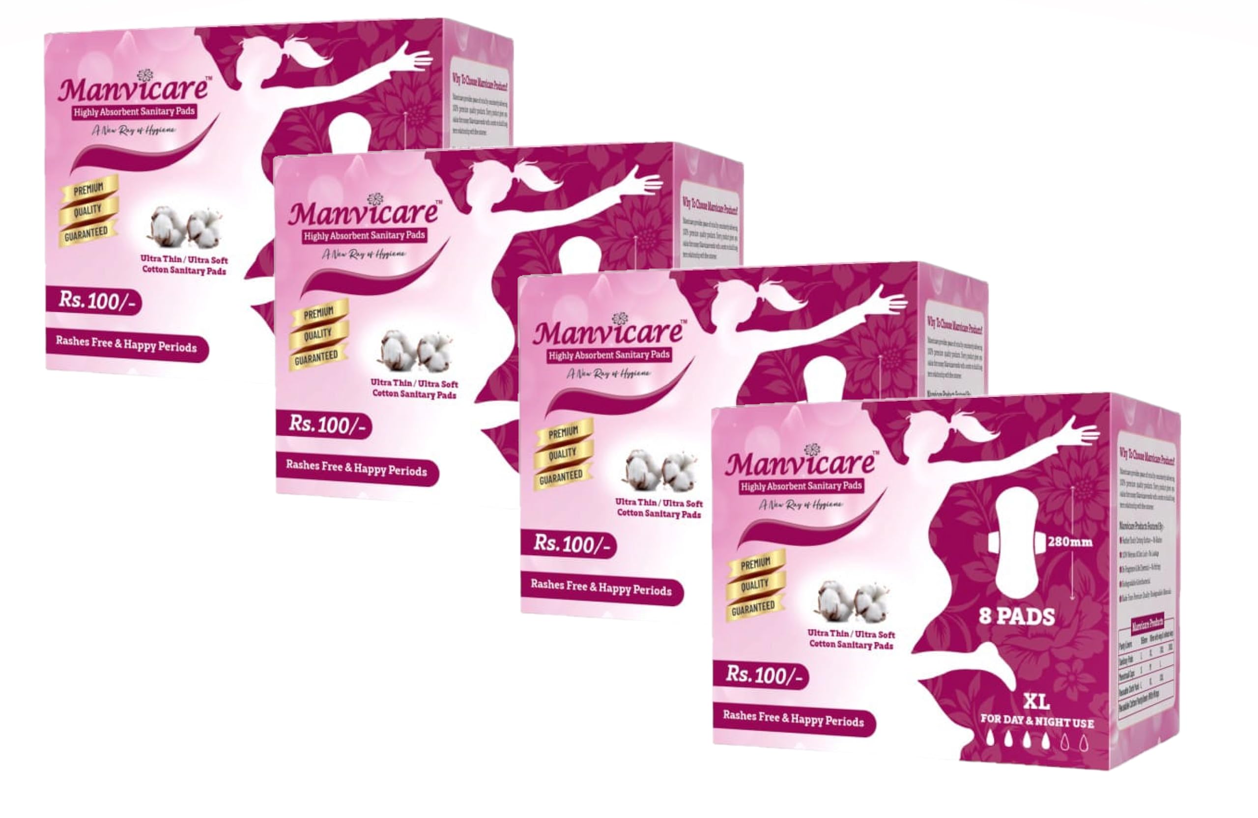 Manvicare Biodegradable Anion Cotton Sanitary Pads - 32 Napkins - XL (290mm) (B089N5VC4Q) Amazon Price History, Amazon Price Tracker