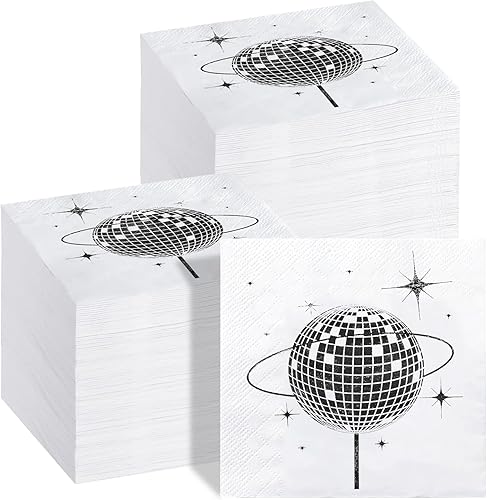 Paquete de 120 servilletas de discoteca elegantes servilletas desechables de cóctel de los años 70, 80 y 90, suministros de fiesta, decoración de