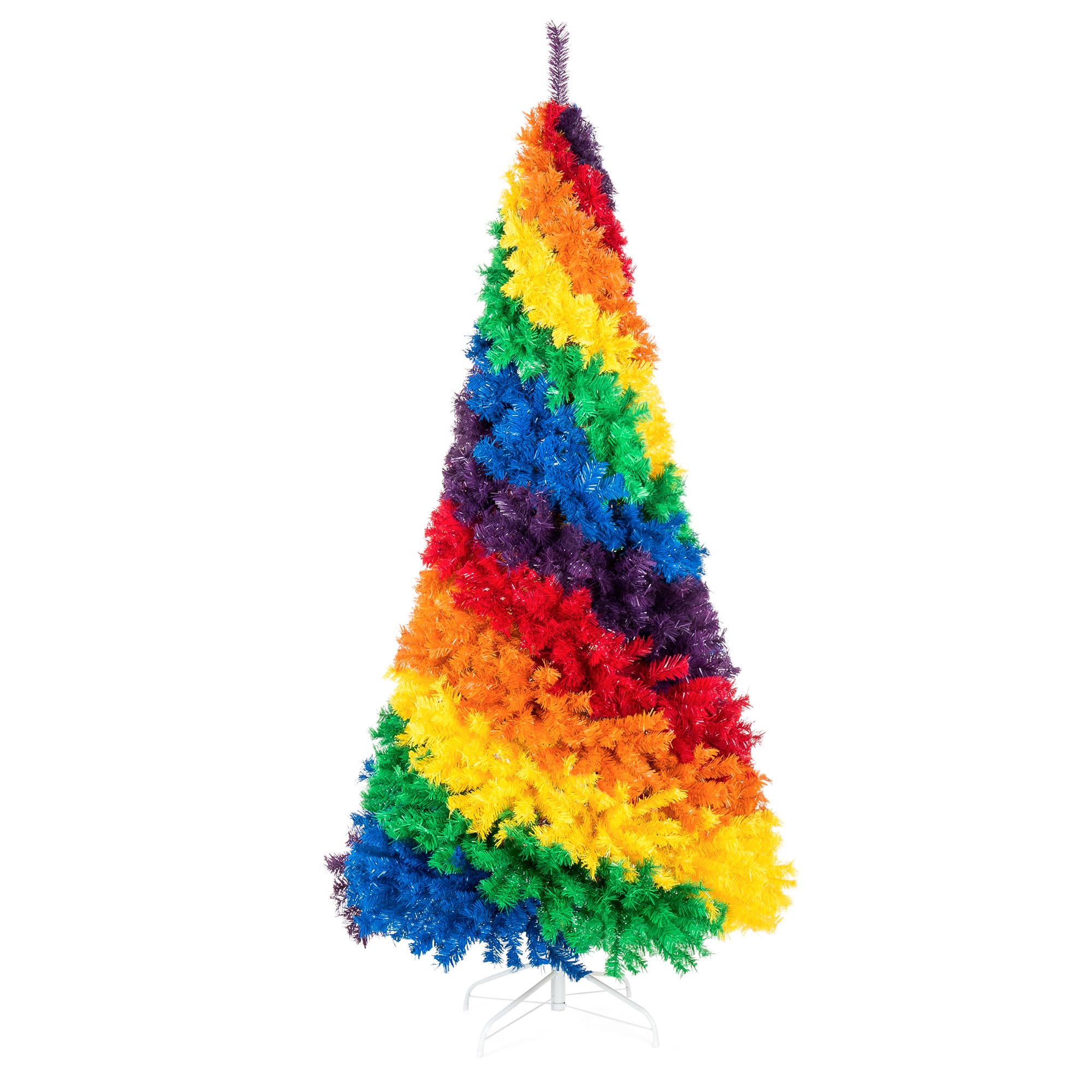 7ft Artificial Colorful Rainbow Christmas Tree, Full Fir Holiday Seasonal Decoration w/ 1,213 Branch Tips, White Metal Stand