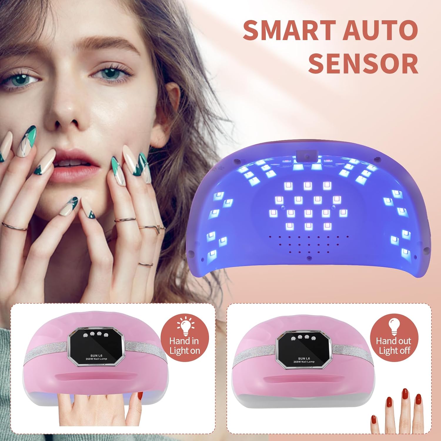 UV LED Nail Lamp for Two Hand, 268W Nail Dryer for Gel Polish, Large Space UV Light for Nails,45 LED Beads and Professional Manicure Nail Lamp with Automatic Sensor (White)