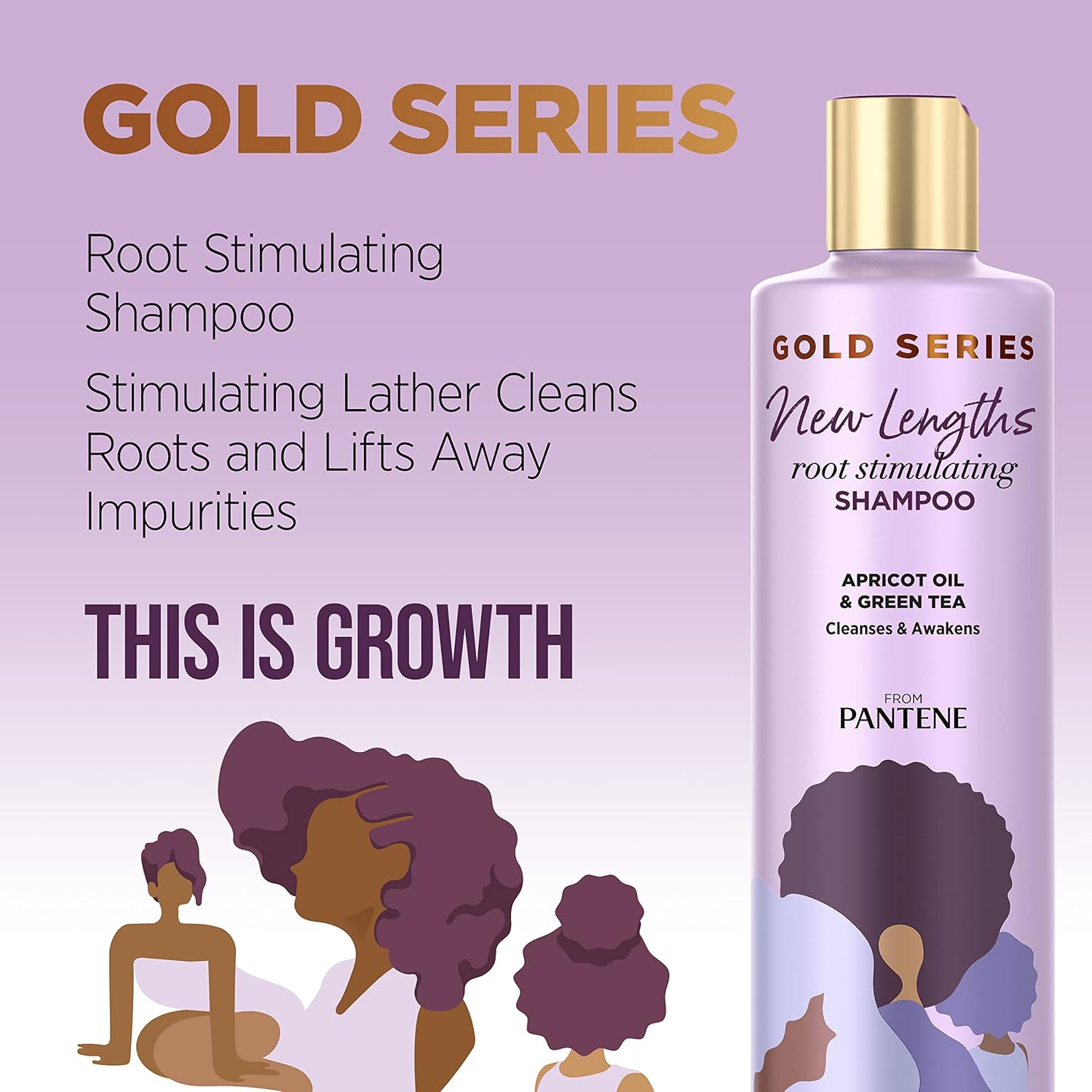 Pantene Gold Series New Lengths Root Stimulating Shampoo with Apricot Oil & Green Tea, for Natural, Textured, Curly, and Coily Hair, Sulfate-Free, Paraben Free, 8.5 Fl Oz (Pack of 2)
