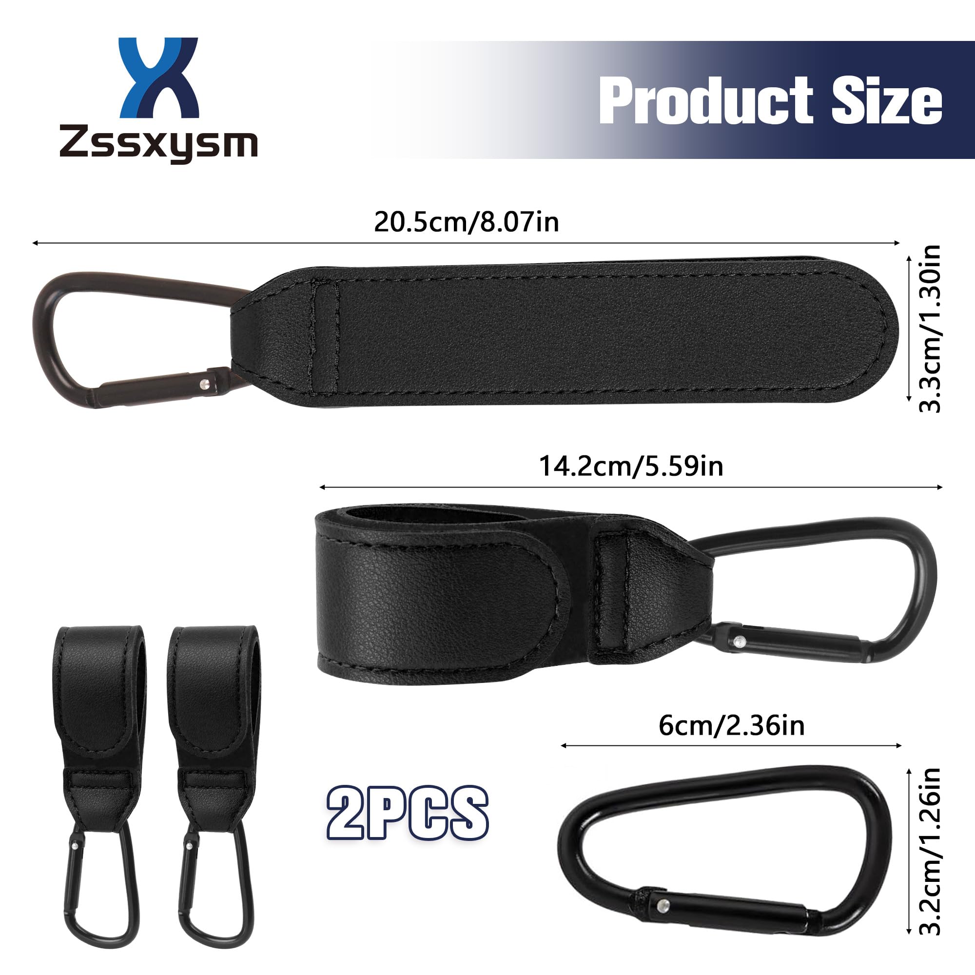 2 Pezzi Ganci per Passeggino, Moschettoni per Carrozzina Universali in Pelle, Accessori Passeggino per Porta Borse Della Spesa, Cambio Bambino, Zaini, Mamma Pannolino Borsa (Nero)