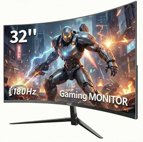 ZZA 32 Inch Curved Gaming Monitor 180Hz Computer Monitor, FHD 1080P 1500R HDR Gaming PC Monitor, FreeSync, Ultra-Fast 1ms Monitor for Gamer, HDMI 2.0, DisplayPort 1.4 VESA Compatible