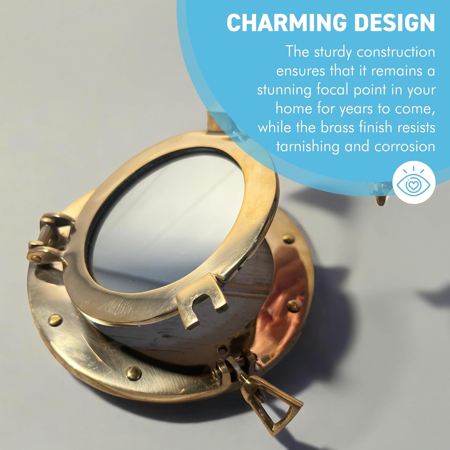 Thorness Nautical Brass Porthole Mirror - Wall Hanging Home Decor, 20cm Diameter, 32086