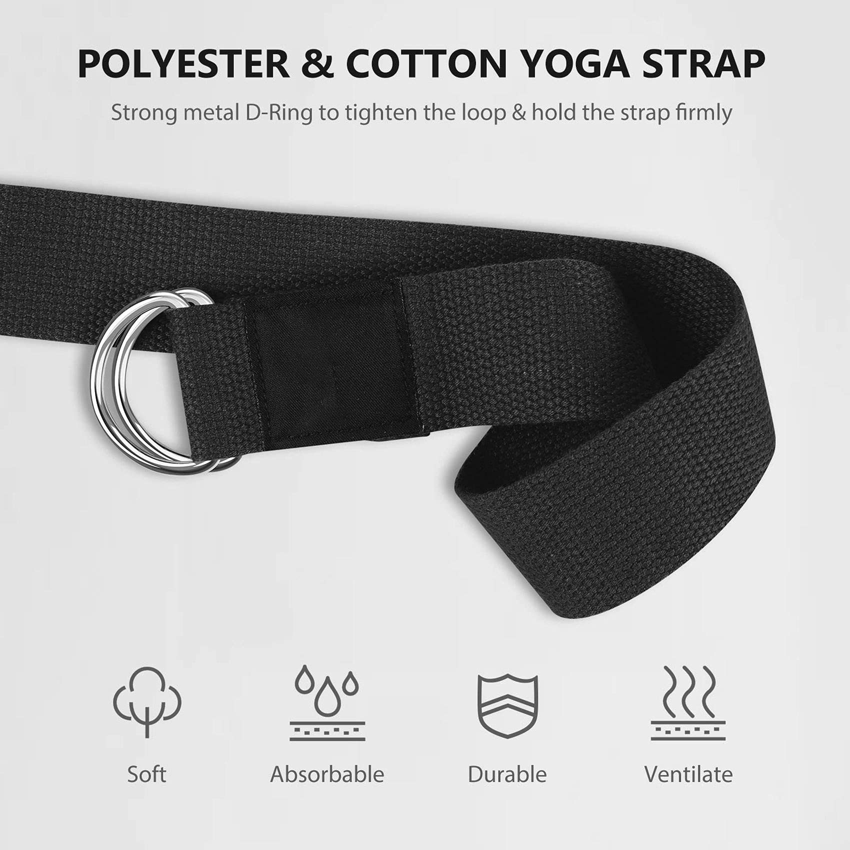 Set De Yoga Barabesty – 2 Blocs En Mousse Et 1 Sangle, Antidérapant, Noir