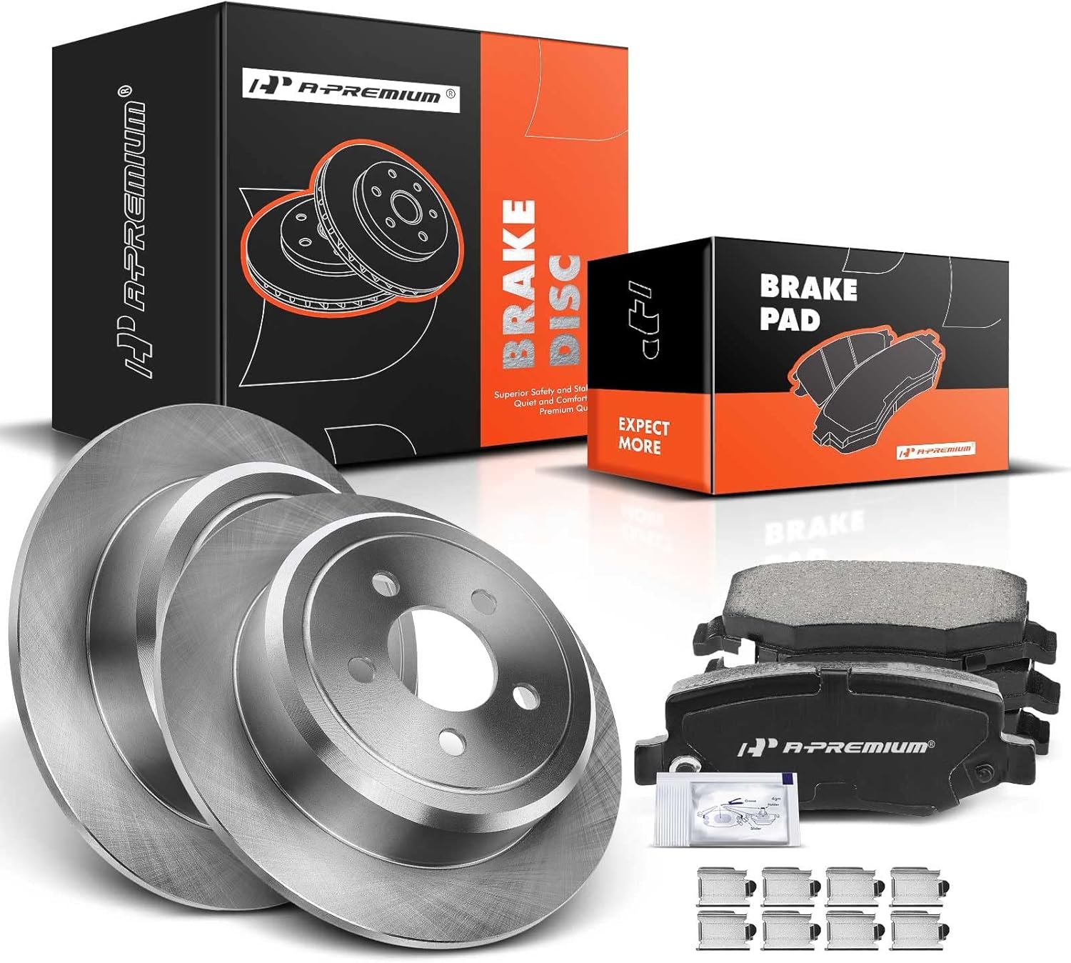 A-Premium 12.44 in (316 mm) Rear Solid Disc Brake Rotors + Ceramic Pads Kit Compatible with Select Dodge and Jeep Models - Nitro 2007-2011, Liberty 2008-2012, 6-PC Set