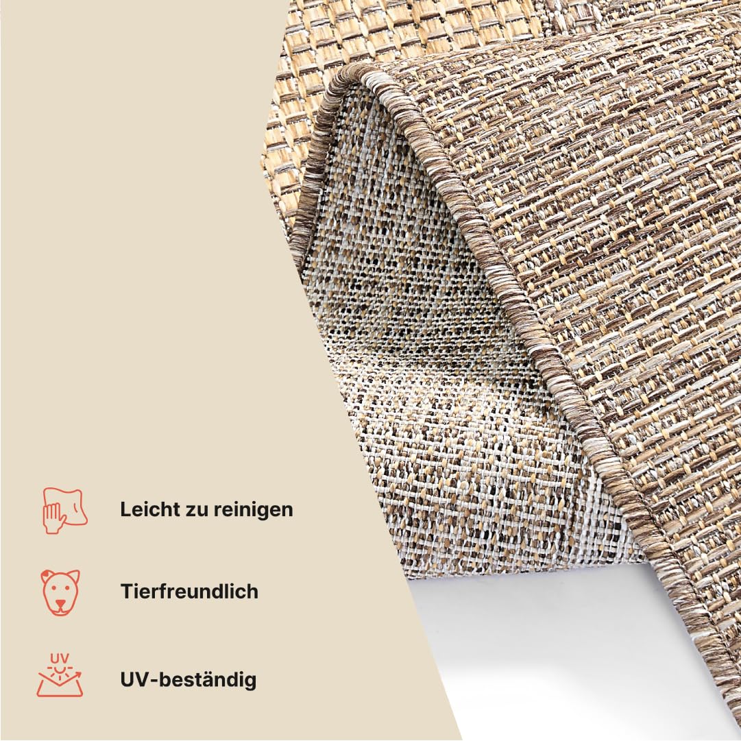 TAPISO Yucana Tapis d'Extérieur Tissage Plat Robuste Résistant aux Rayons UV Imperméable Tapis Intérieur & Extérieur Balcon Terrasse Marron Crème Motifs Abstraits Moderne 160 x 230 cm