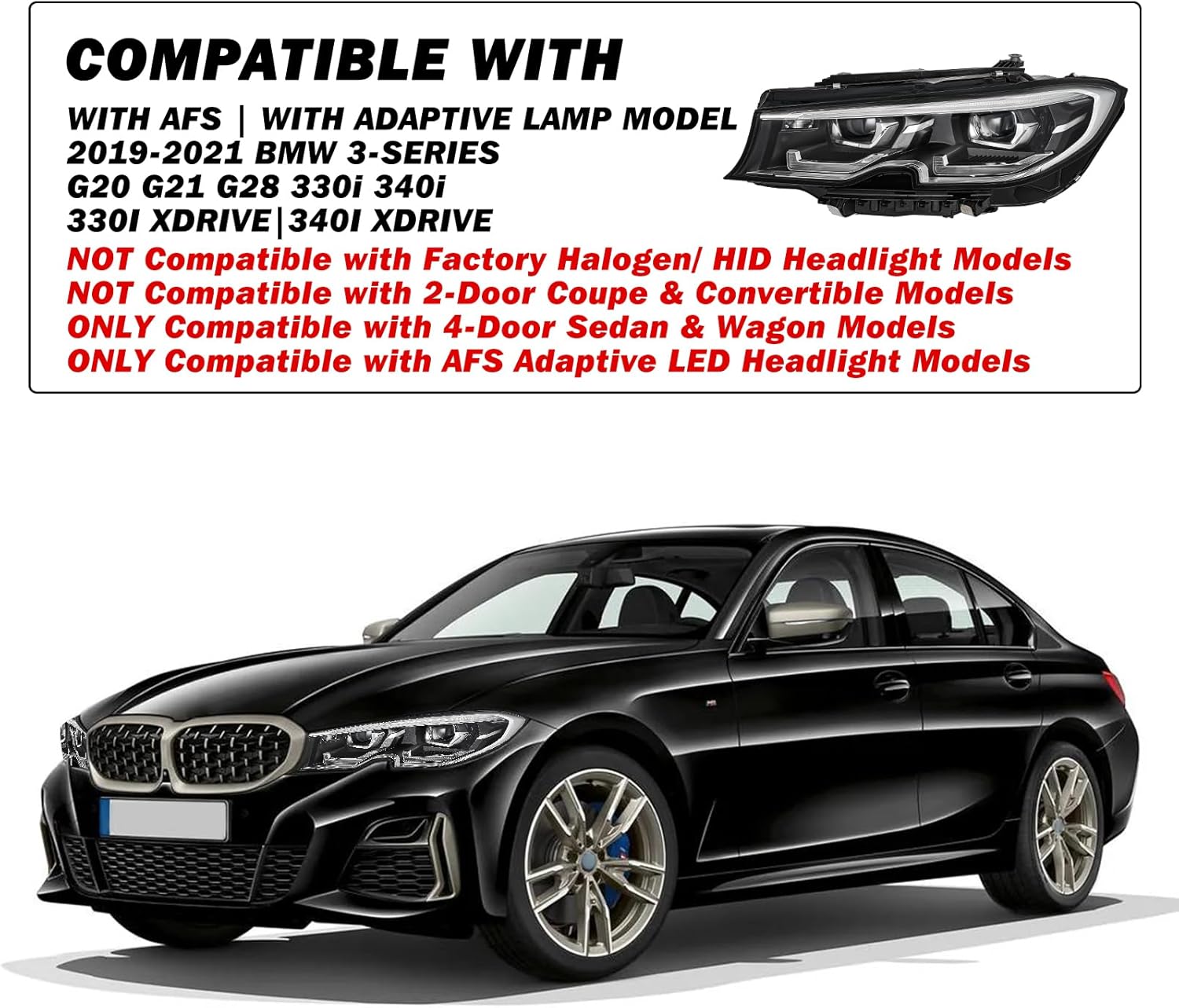 SOCKIR Adaptive AFS Headlight Assembly Replacement for 2019 2020 2021 BMW 3 Series G20 G21 G28 330i 340i with All LED Bulbs, OE Direct Replacement Headlamps Driver Side