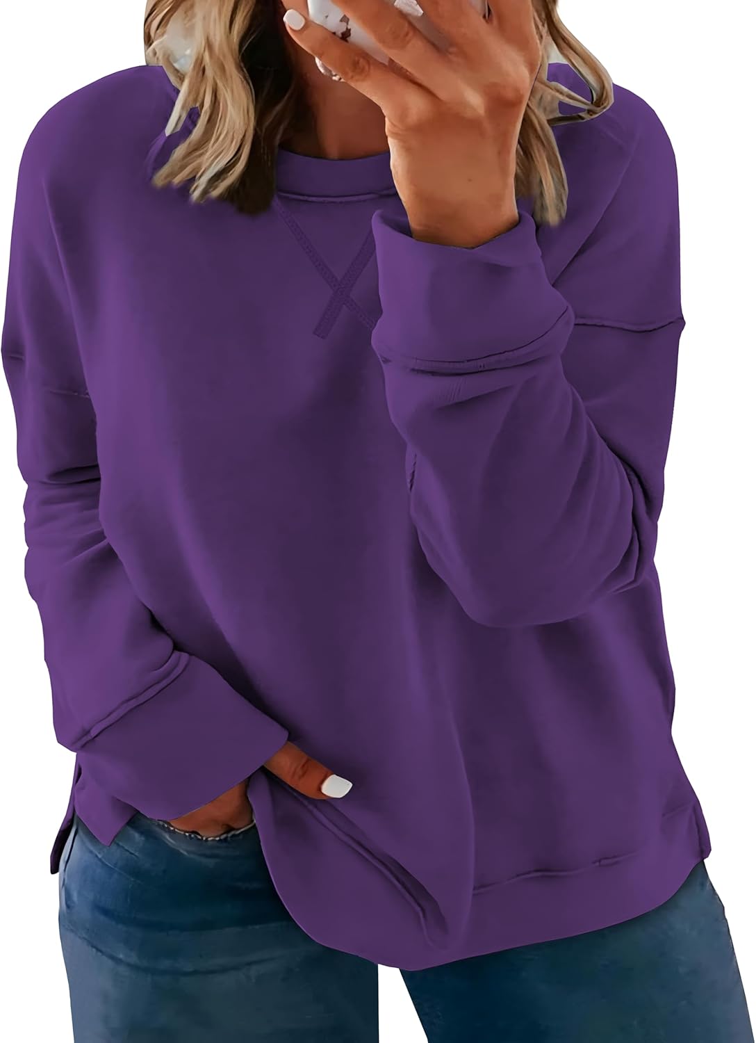 ForHailey Women's Plus Size Casual Crew Neck Sweatshirt Loose Soft Long Sleeve Pullover Tops XL-6XL