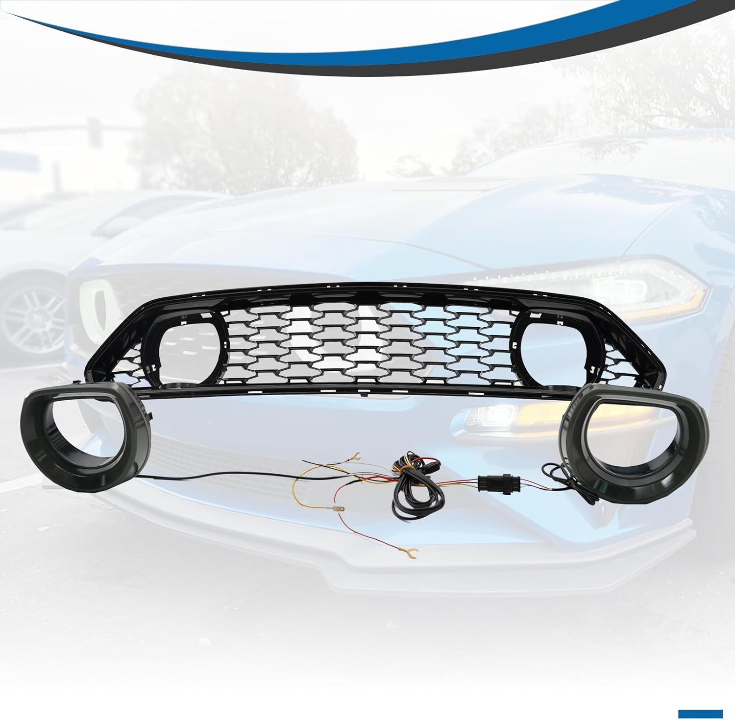 Mach 1 Style Grille Compatible with 2018-2022 Ford Mustang ABS Black Front Bumper Grill with DRL Turning Signal