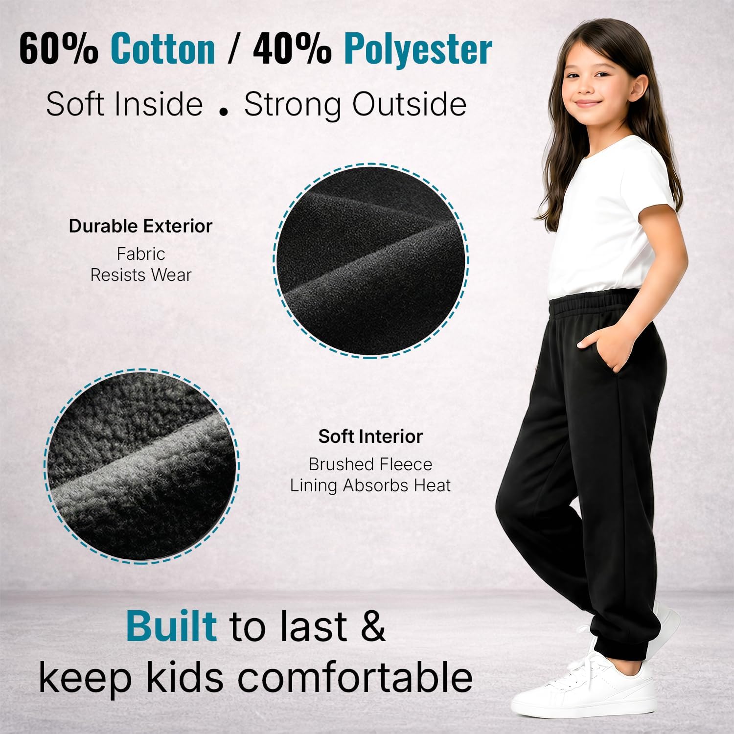 Yacht & Smith 6 Pack of Girls Jogger Bulk Sweatpants, Comfy Lounge Joggers for Kids