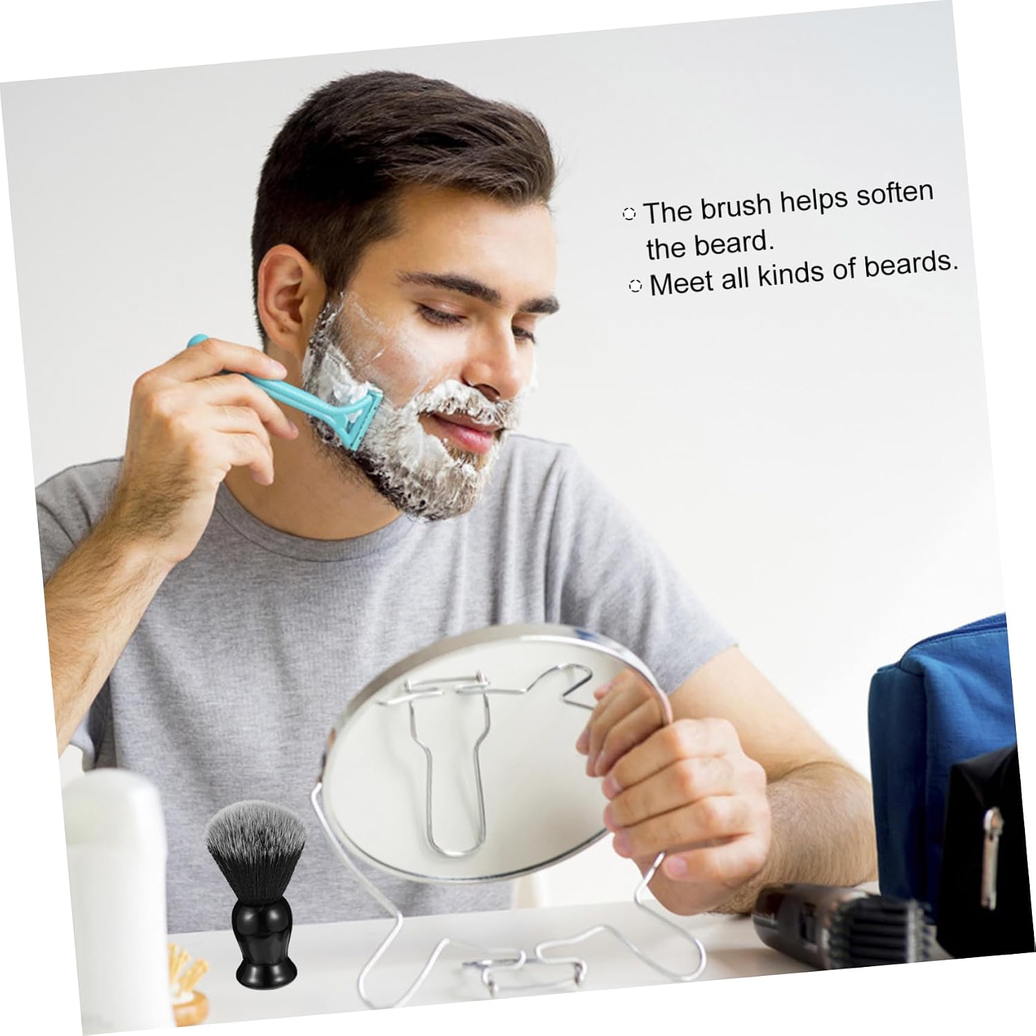 3pcs Practical Double Color Nylon Beard Brush for Men Soft Bristle Grooming Tool for Shaving Lathering Daily Beard Care Portable Durable Design