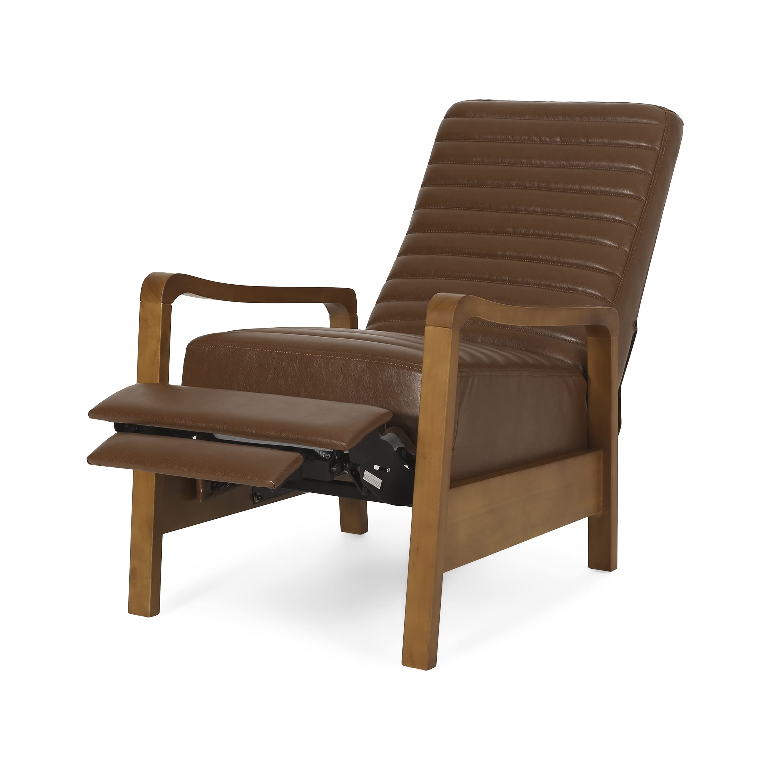 Munro Channel Stitch Pushback Recliner - Cognac Brown/Teak