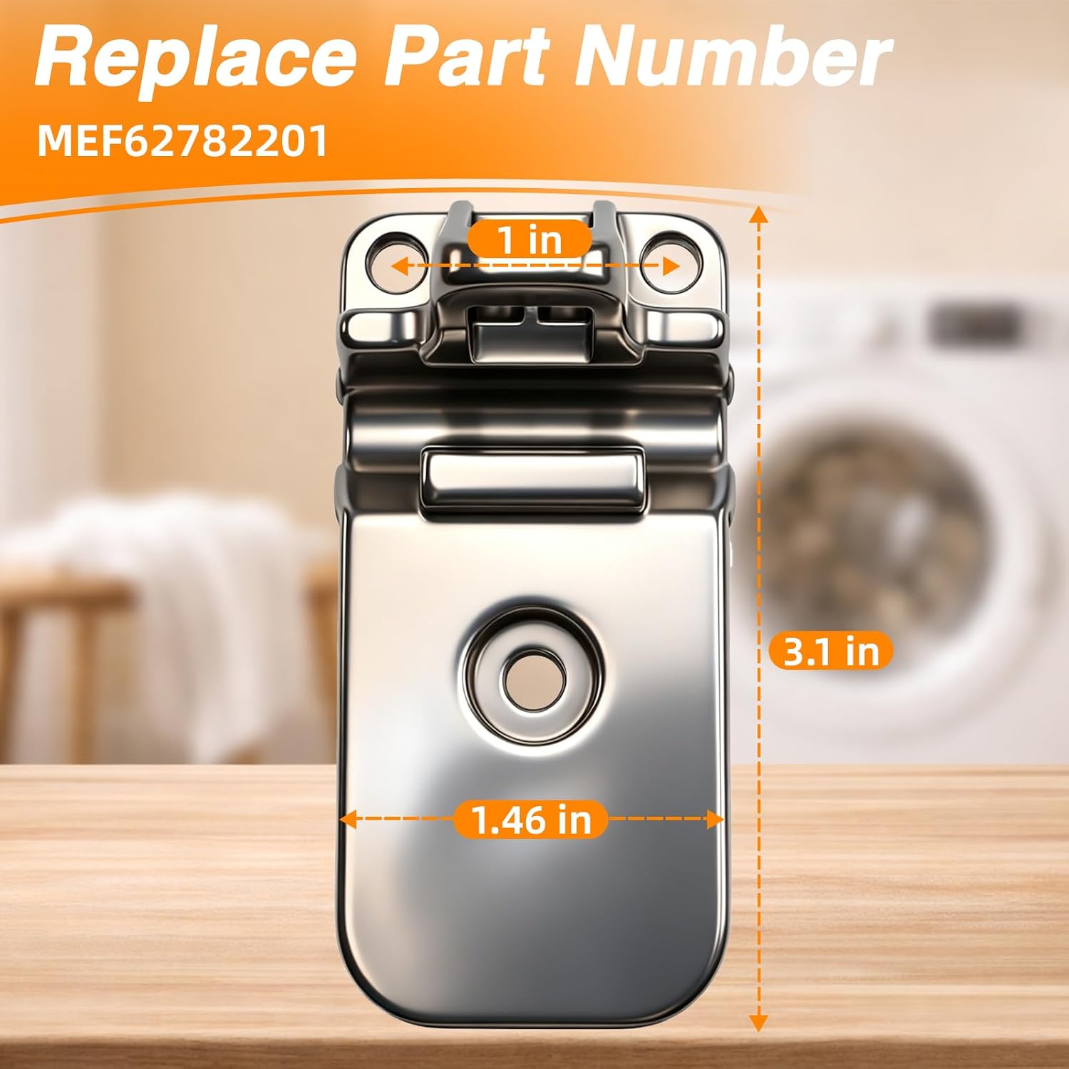 Stainless Steel Dryer Door Hinge Heavy Duty Clothes Dryer Door Hinge Latch Compatible with LG Kenmore Elite Replace#: MEF62782201