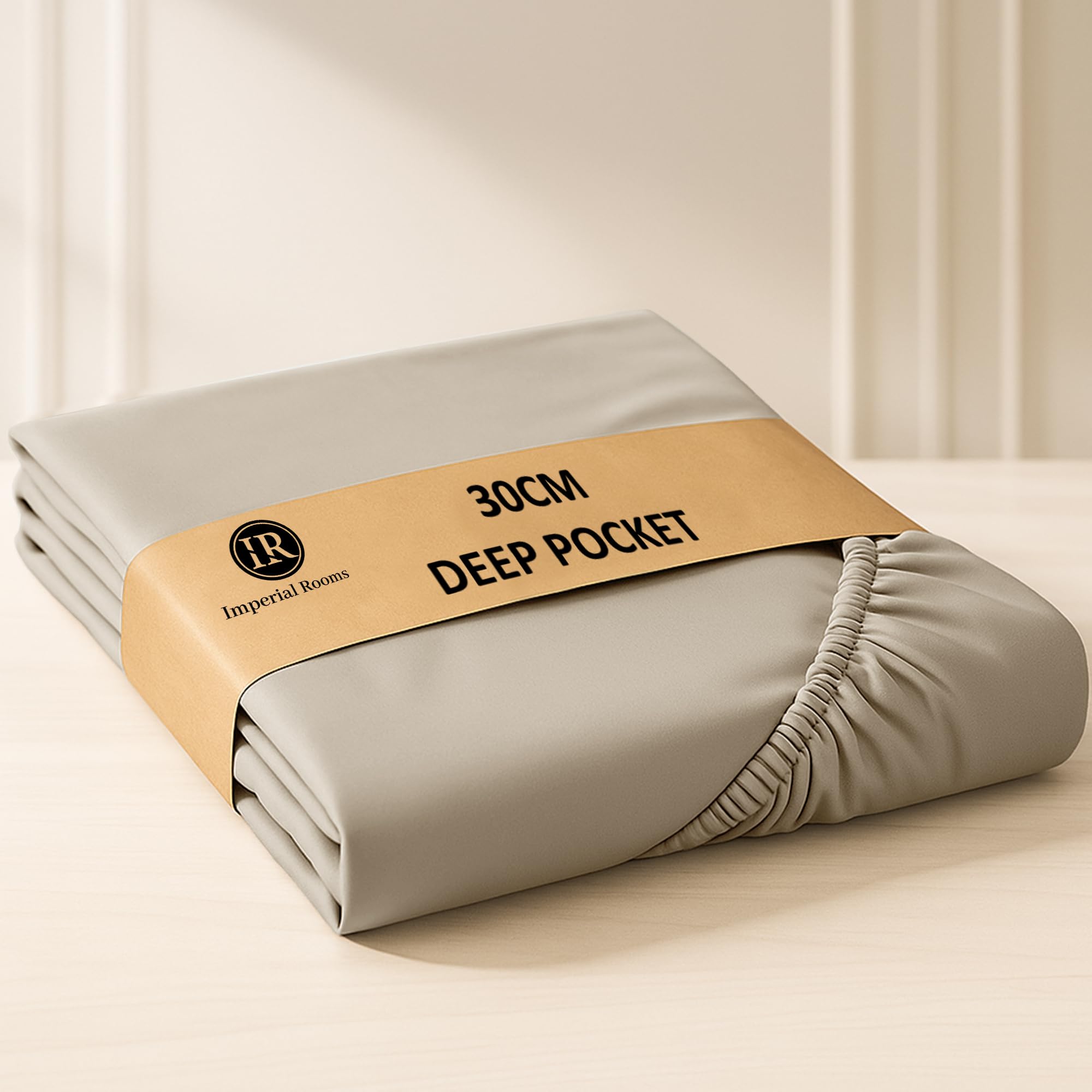 Imperial Rooms Super King Fitted Sheet Beige 30 Cm Deep Pocket 12 Inch Ultra-Soft Super King Bed Sheet Easy Care - Soft Brushed Microfiber Anti-Wrinkle Shrinkage Breathable Fade-Resistant โ image 1