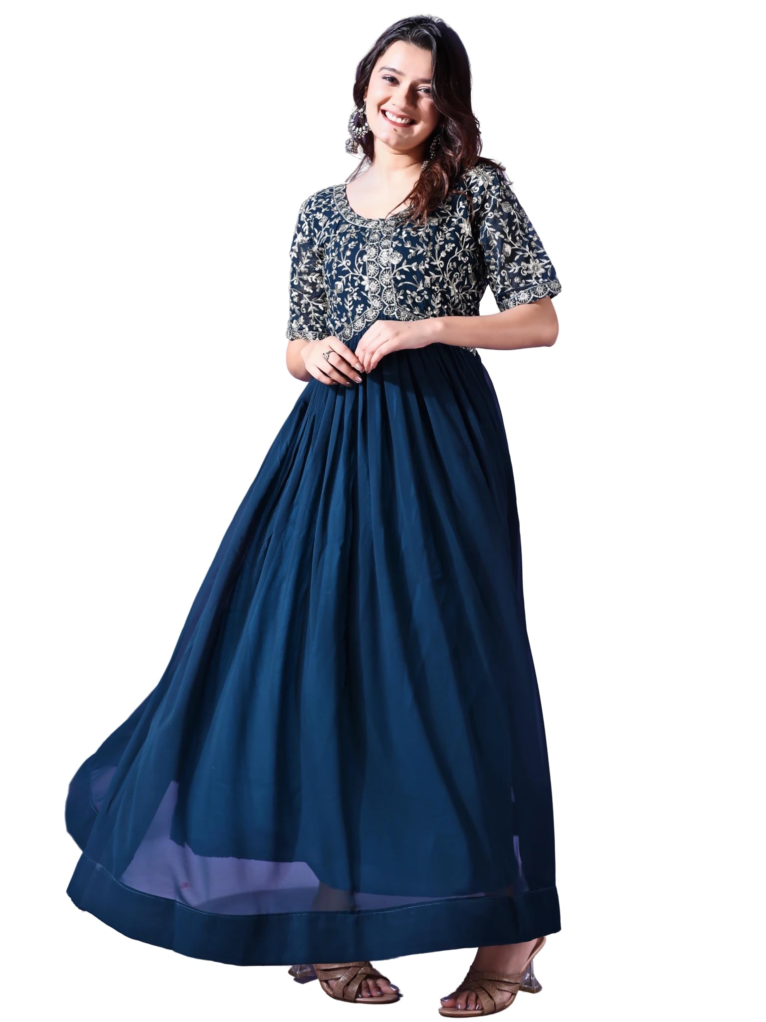 fashion basket Georgette Embroidered Anarkali Dress for Women-picture-11