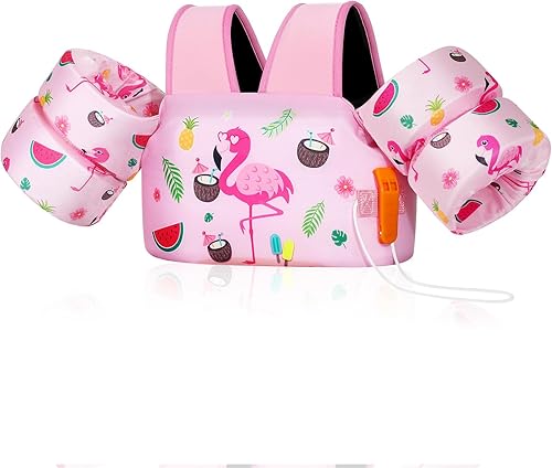 Vista 9 de MoKo - Chaleco de natación para niños entre 20, 30, 40 y 50 libras, banda para los brazos bonita con caricaturas, para piscina o deportes acuáticos