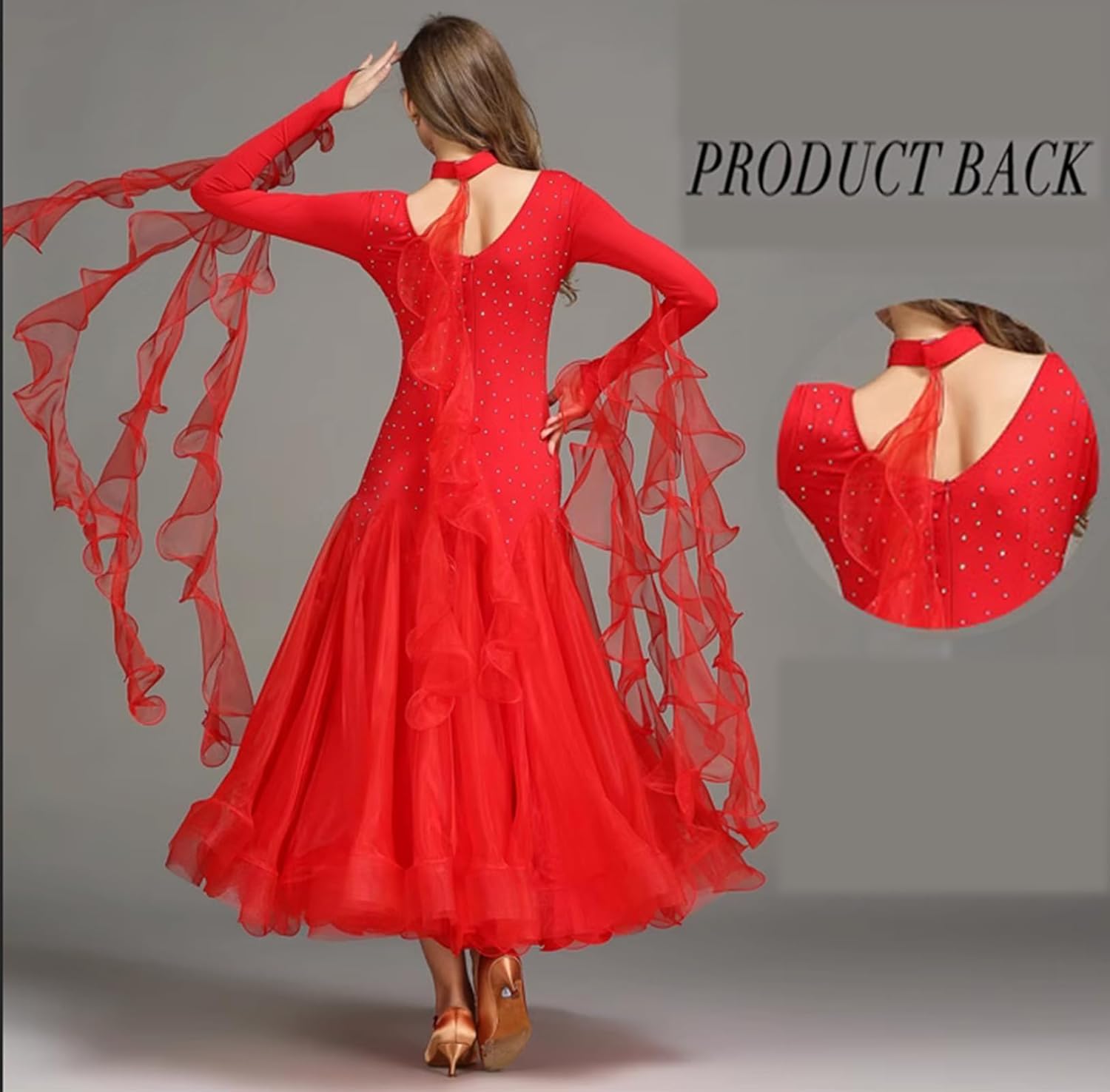 ORIDOOR Flash Rhinestone Ballroom Dance Waltz Tango Standard Competition Dance Dress