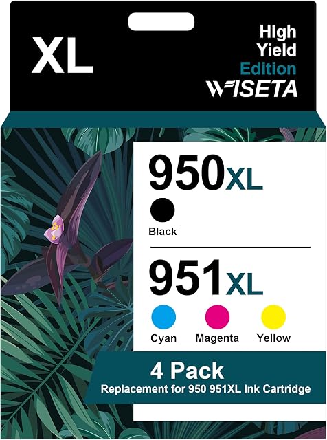 950XL 951XL High Yield Ink Cartridges Replacement for HP 950 951 XL Compatible with Officejet Pro 8100 8600 8610 8615 8620 8625 8630 8640 251dw 276dw (Black/Cyan/Magenta/Yellow, 4-colour Pack)