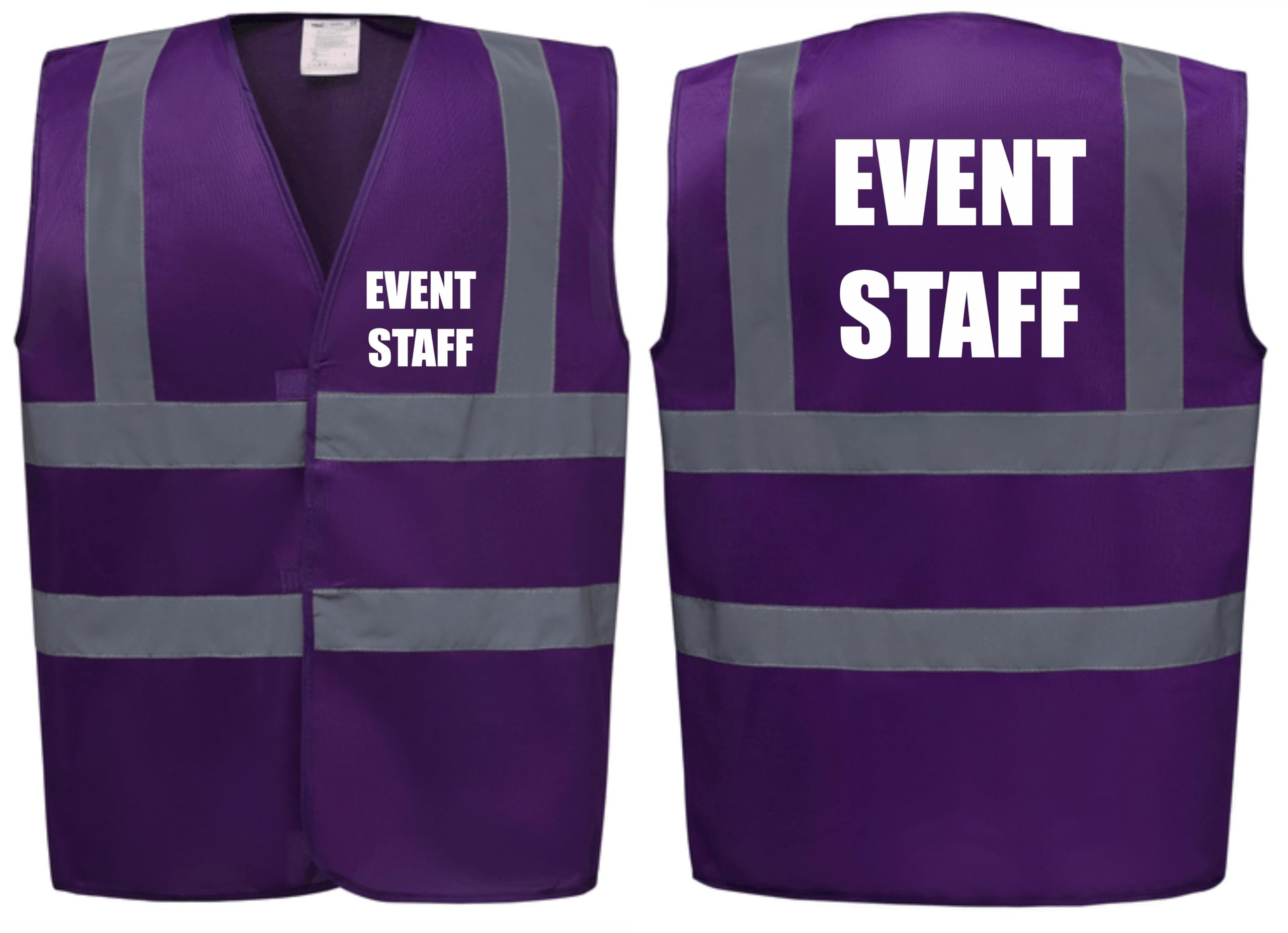 Brook Hi Vis Premium Safety Vest - EVENT STAFF Printed Front & Back, Event Management High Viz Waistcoat, Available in 14 Colours, Festivals (UK, Alpha, M, Regular, Regular, Purple)