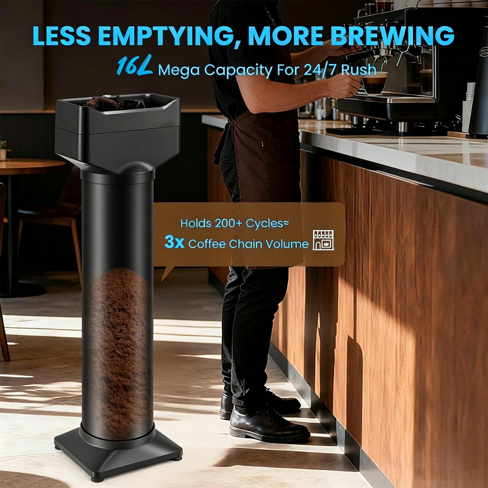 Máquina Eléctrica De Limpieza para Portafiltro, Knock Box Automática | Limpiador Automático Comercial para Portafiltro de 16L con 2 Cepillos y 3 Rascadores para Knock Box de Espresso de 58mm(3L)