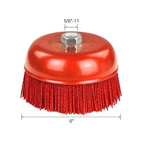Miniatura 2 de SALI Cepillo de cerdas de nailon de filamento abrasivo de 6 pulgadas, cepillo de lijado grueso, rosca de 11 de 58 pulgadas, eje de taladro de 14 de