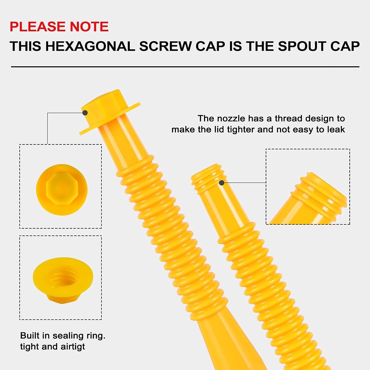 Gas Can Spout Replacement, Gas Can Nozzle,(3Kit-Yellow) with 6 Screw Collar Caps(3 Coarse Thread &3 Fine Thread-Fits Most of The Cans) with Gas Can Vent Caps, Thick Rubber pad, Spout Cover, Base Caps