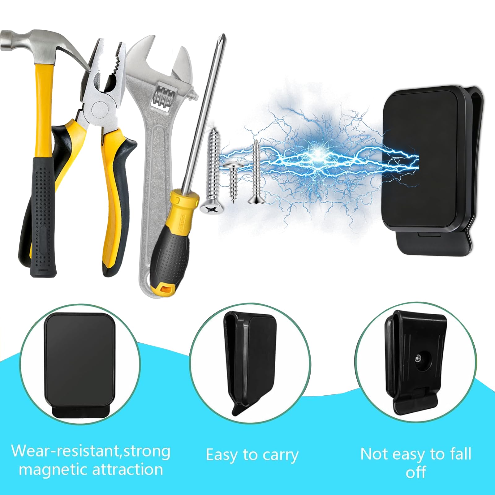 Magnet Belt Clip, Tool Belt Clip, Strong Clip-on Belt Magnet Holster for Hammer, Screws, Nails, Pliers, Screw Driver, Trowel, Drill Bit, Wrench
