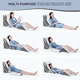 4 Pieces Orthopaedic Bed Wedge Pillow Set for Sleeping, Post-Surgery Foam Pillow for Body, Back and Legs Pain Relief, Triangle Adjustable Support Pillow with Acid Reflux Sleeping Pillow, Grey - 5
