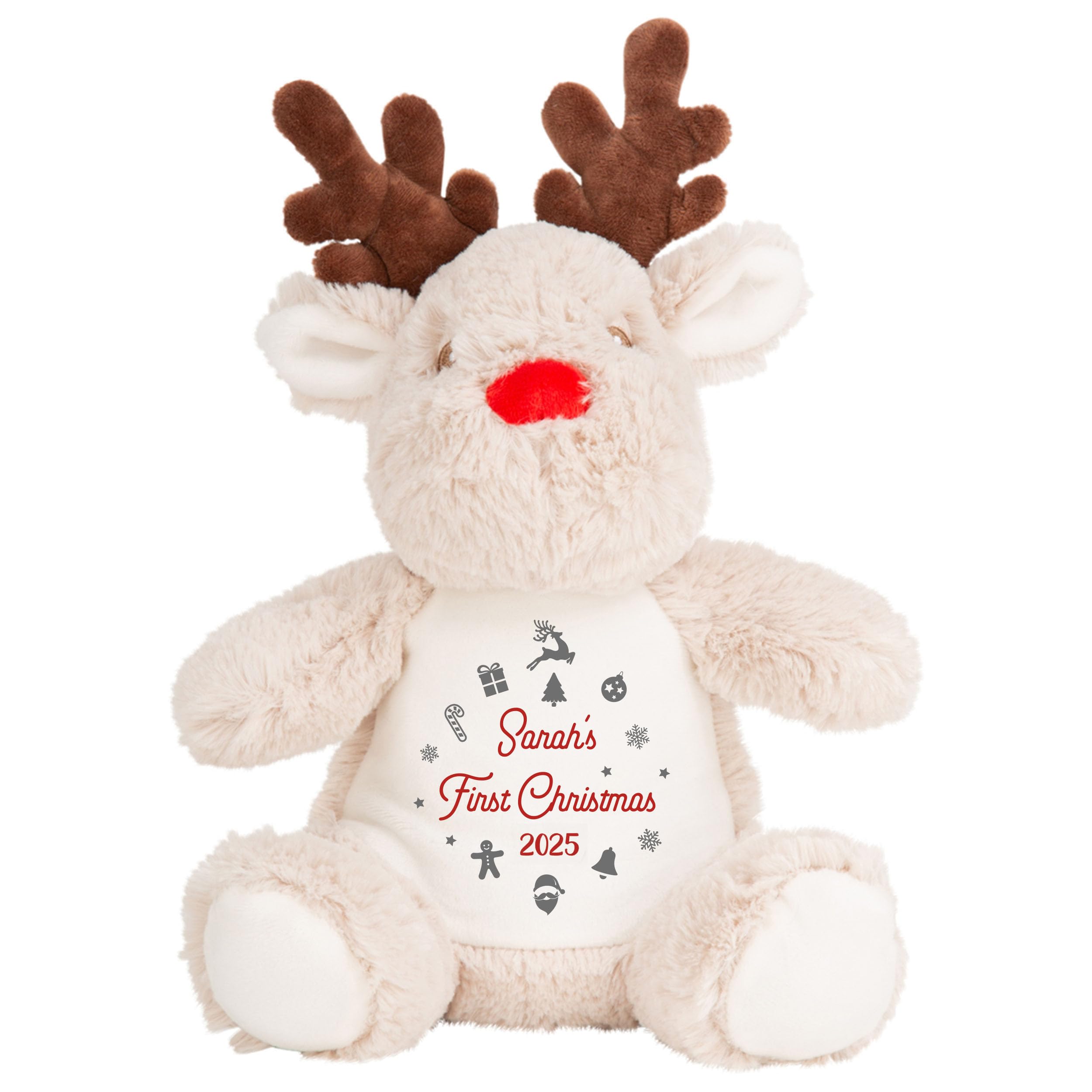 Pink Positive Personalised My First Christmas 2026 Reindeer Soft Toy - Custom Name Baby First Christmas Teddy, Xmas Stocking Filler