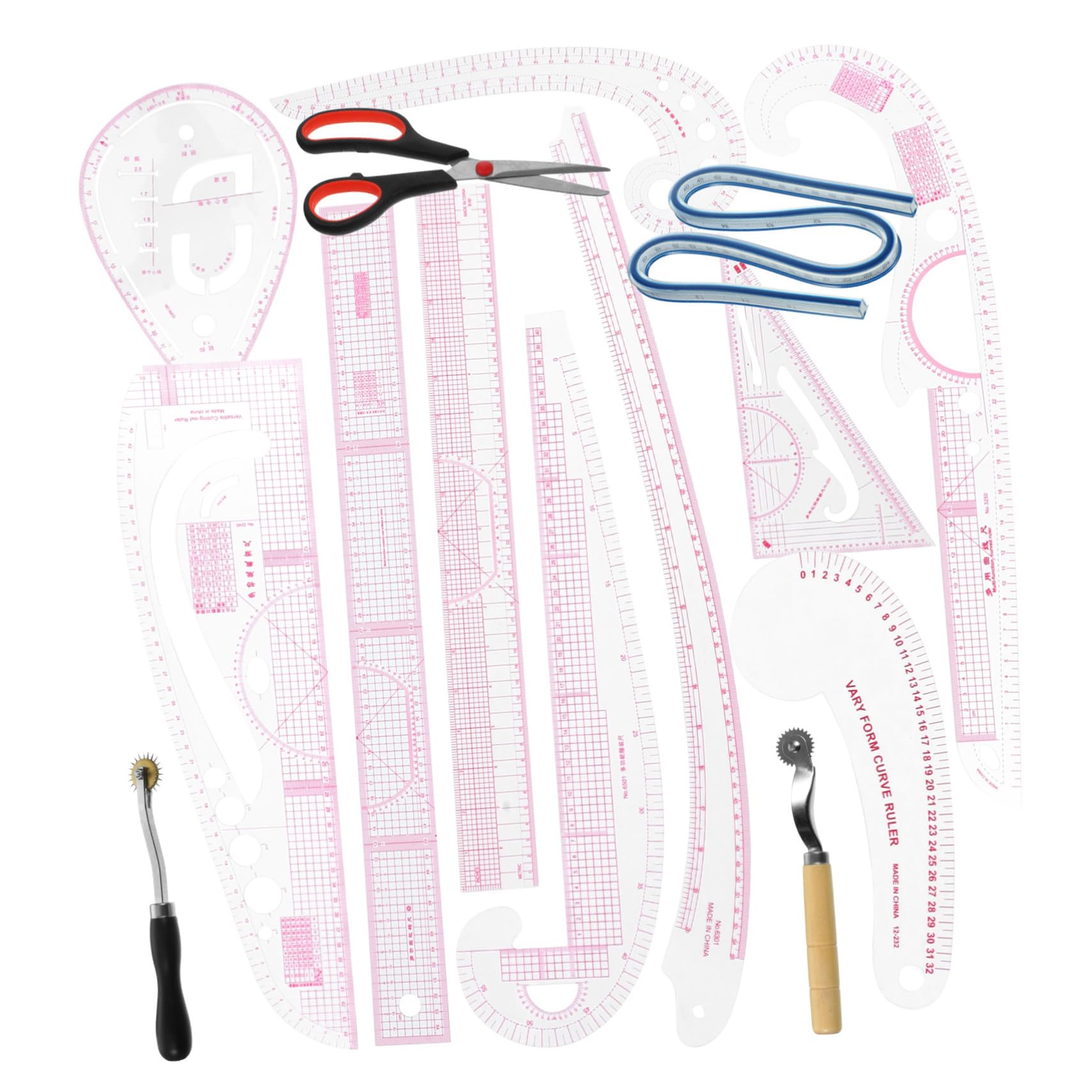 Nählineal für Zuschneiden und Anlegen aus Pvc und Edelstahl 14 Stück Multifunktionale Schnittmuster Lineale für Professionelle Näher und Designer