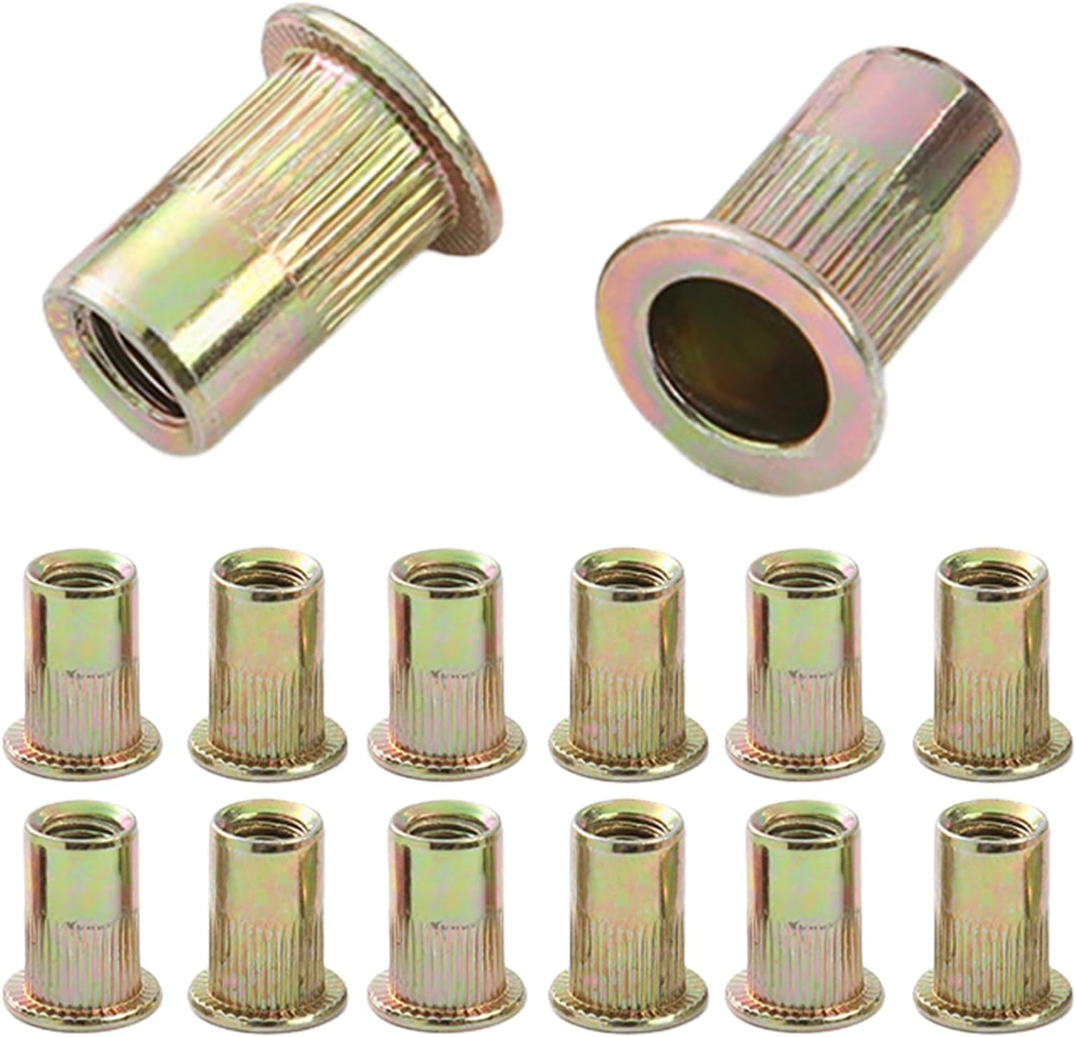 50 Pcs Rivet Nuts M3, Threaded Rivet Insert Nutserts Flat Head Zinc Plated Carbon Steel Blind Rivnuts Kit for Metal Sheets, Automotive, Furniture, Electrical, Decorative