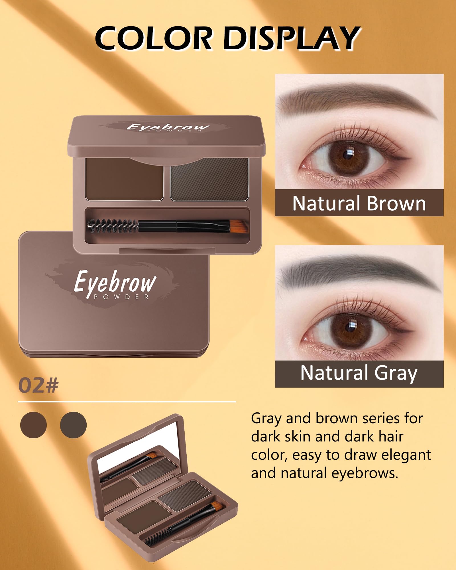 Eyebrow Powder Kit-2 Colors Soft Eye Brow Tinted Powder Palette, Waterproof & Long Lasting Natural Gray Brown Brow - Image 2