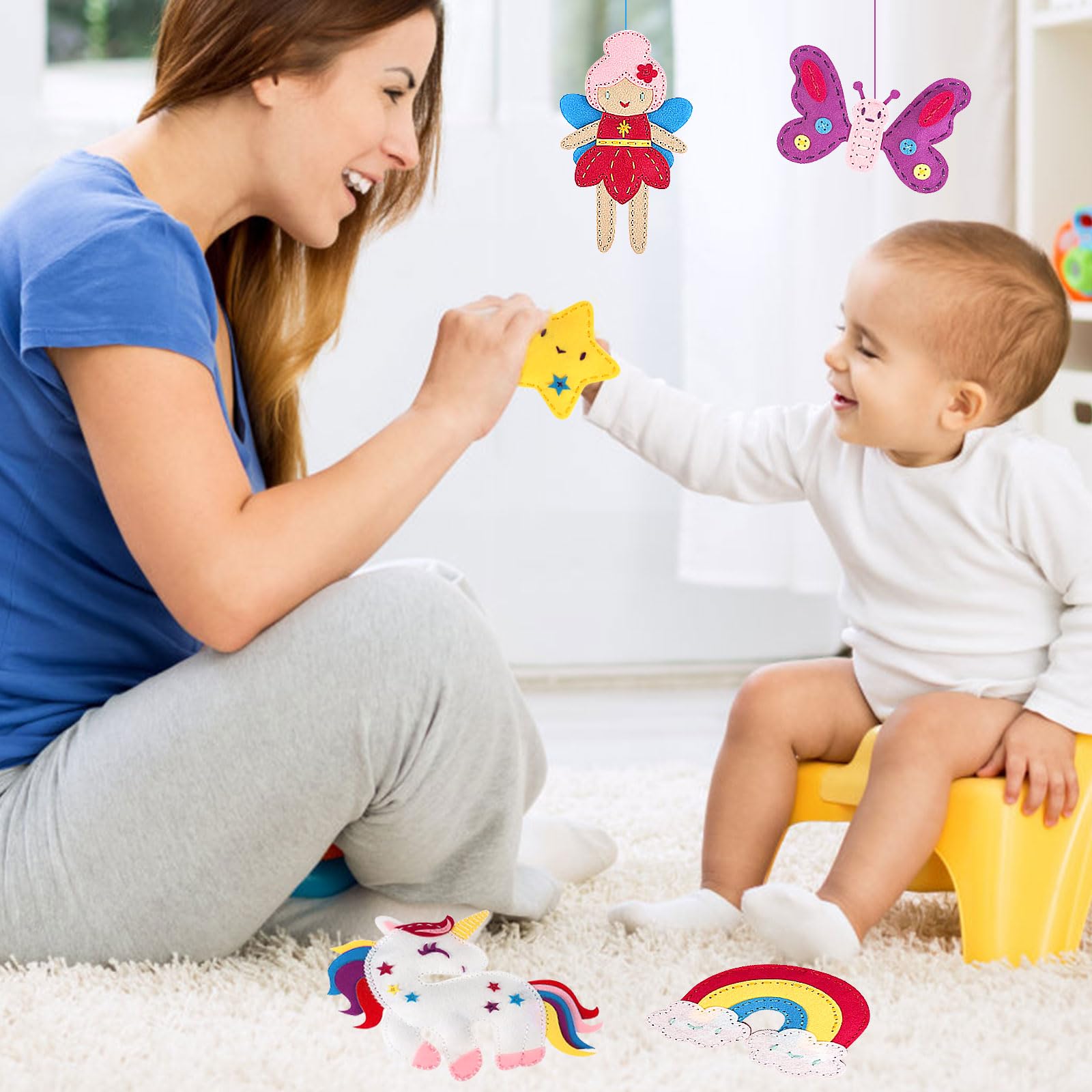 CAUTIOUS Kit Couture Enfant Feutre – 5 Styles (Licorne, Nuage, Étoile, Papillon, Fée) – Débutant Dès 5 Ans