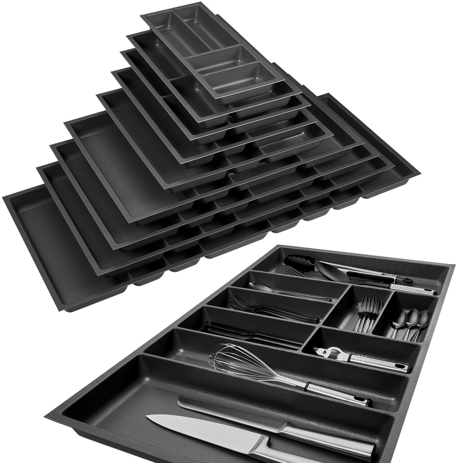 ORGA-BOX 3 Range-couverts Profondeur : 473 x Largeur : 1091 mm anthracite avec structure Canvas pour tiroirs de 120, par ex. dans les cuisines Nobilia/Noblessa à partir de 08.2012.
