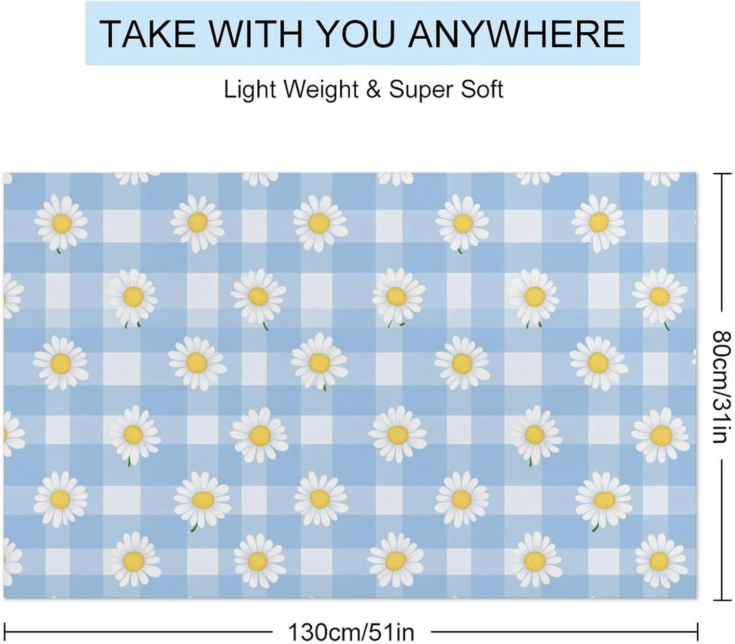 Daisy Flower Blue Checkered Oversized Beach Towel Soft Absorbent Pool Bath Swim Towels for Adults Travel Vacation Gifts 130x80cm