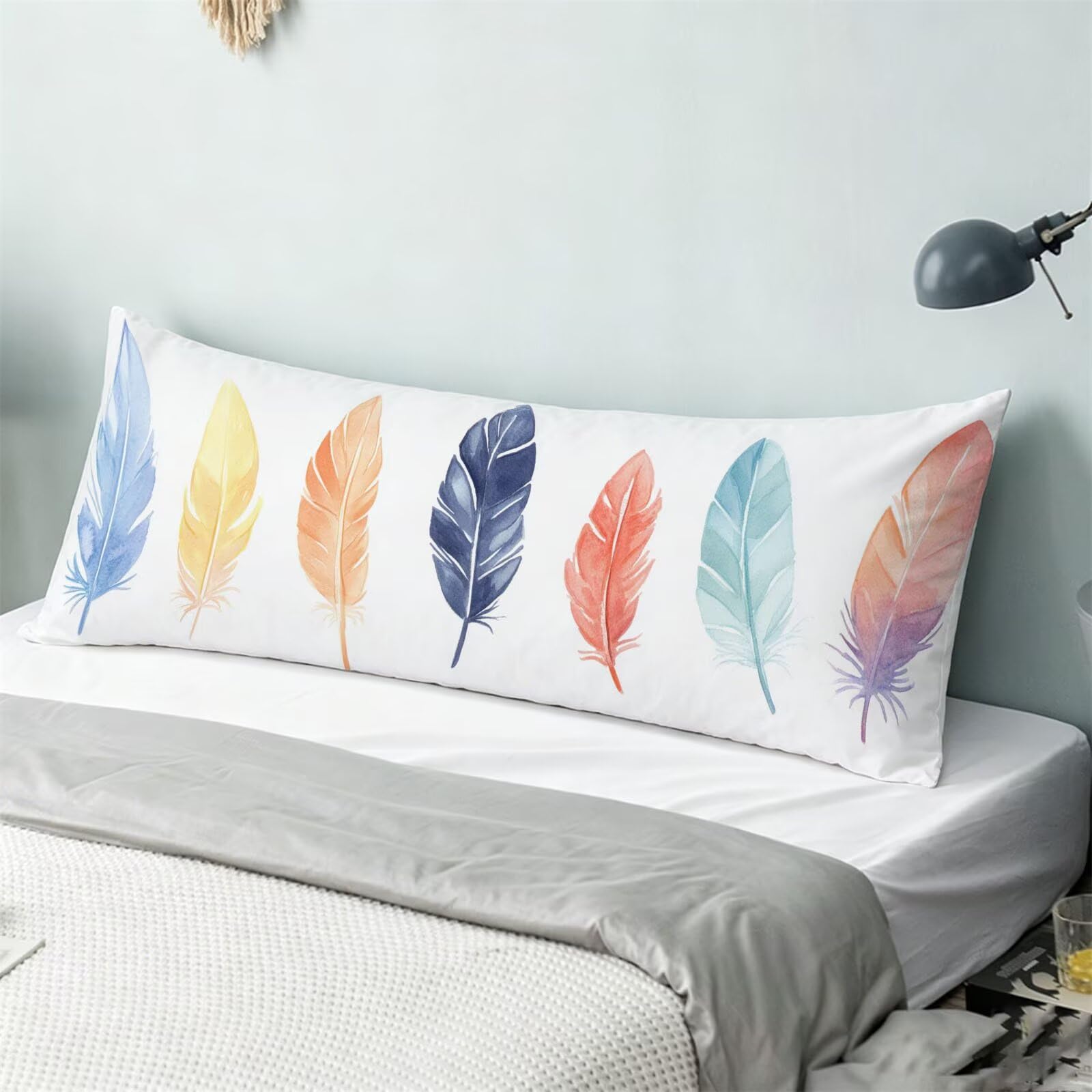 Funda de Almohada 60 x 180 cm Plano Protector Almohada 180 cm con Cremallera Invisible, Lino Durable y Transpirable Pillow Case Largas Simple Impresión a Doble Cara para Cama, Sofá y Dormitorio dg-216