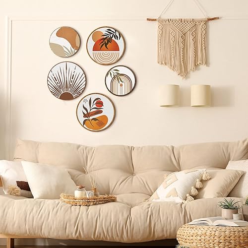 Miniatura 5 de Qunclay 5 piezas de decoración de pared de madera para sala de estar, decoración de pared bohemia colgante de granja geométrica de 10 y 8 pulgadas