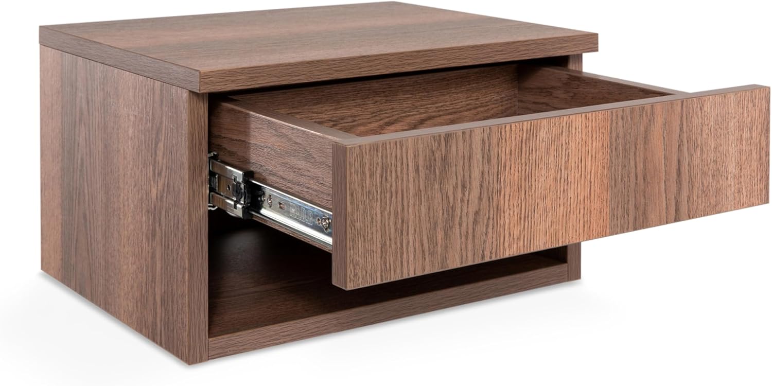 JONATHAN Y Ettore 15.71" Mid-Century Modern Floating Wall Mounted Nightstand with Soft-Close Drawer and Cable Hole, Dark Brown (Set of 2) (NST2002A-SET2)