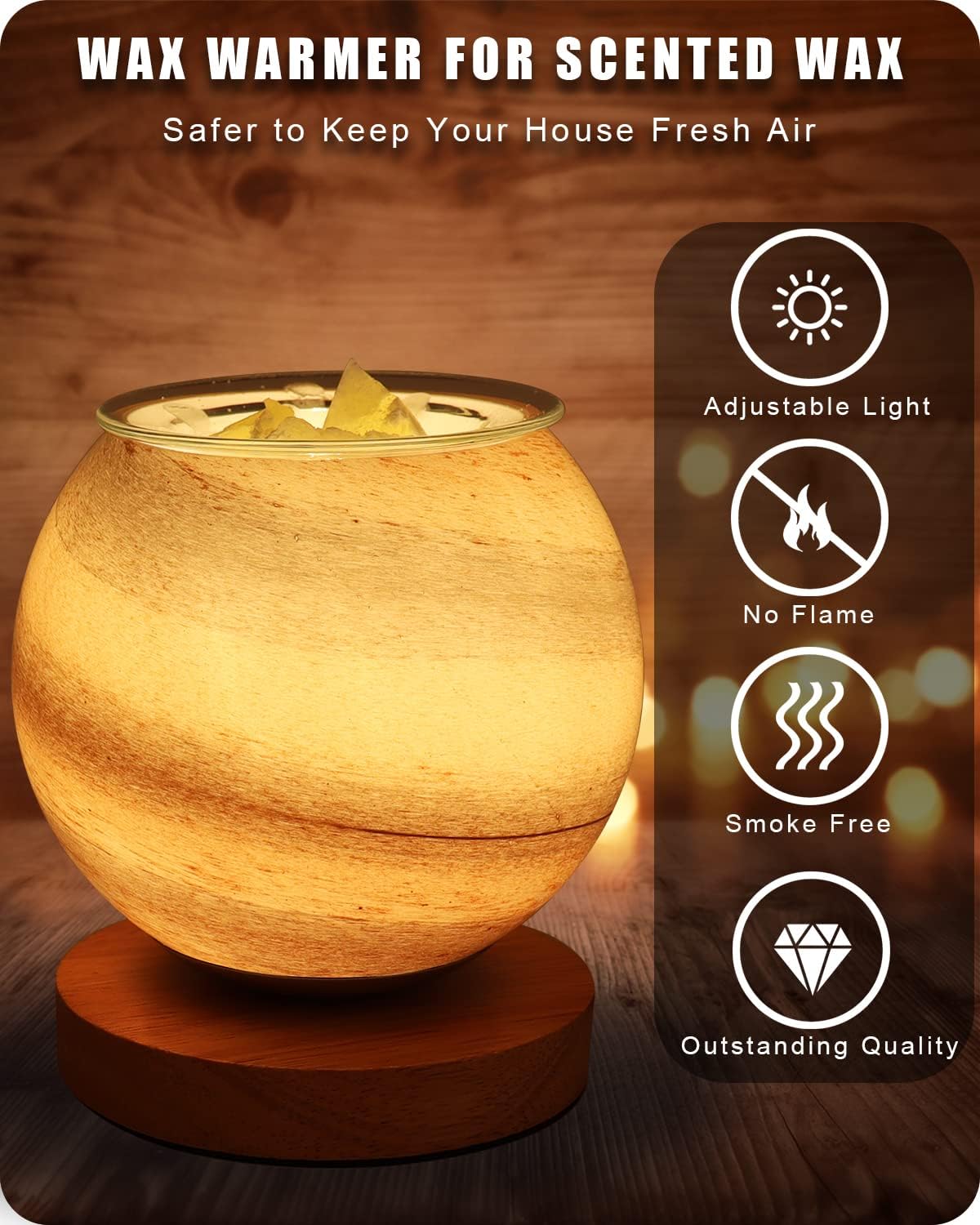 Dimmable Candle Wax Warmer for Scented Wax Melts for Bedroom, Moon Lamp Glass Light Wax Scent Home Decor Gifts