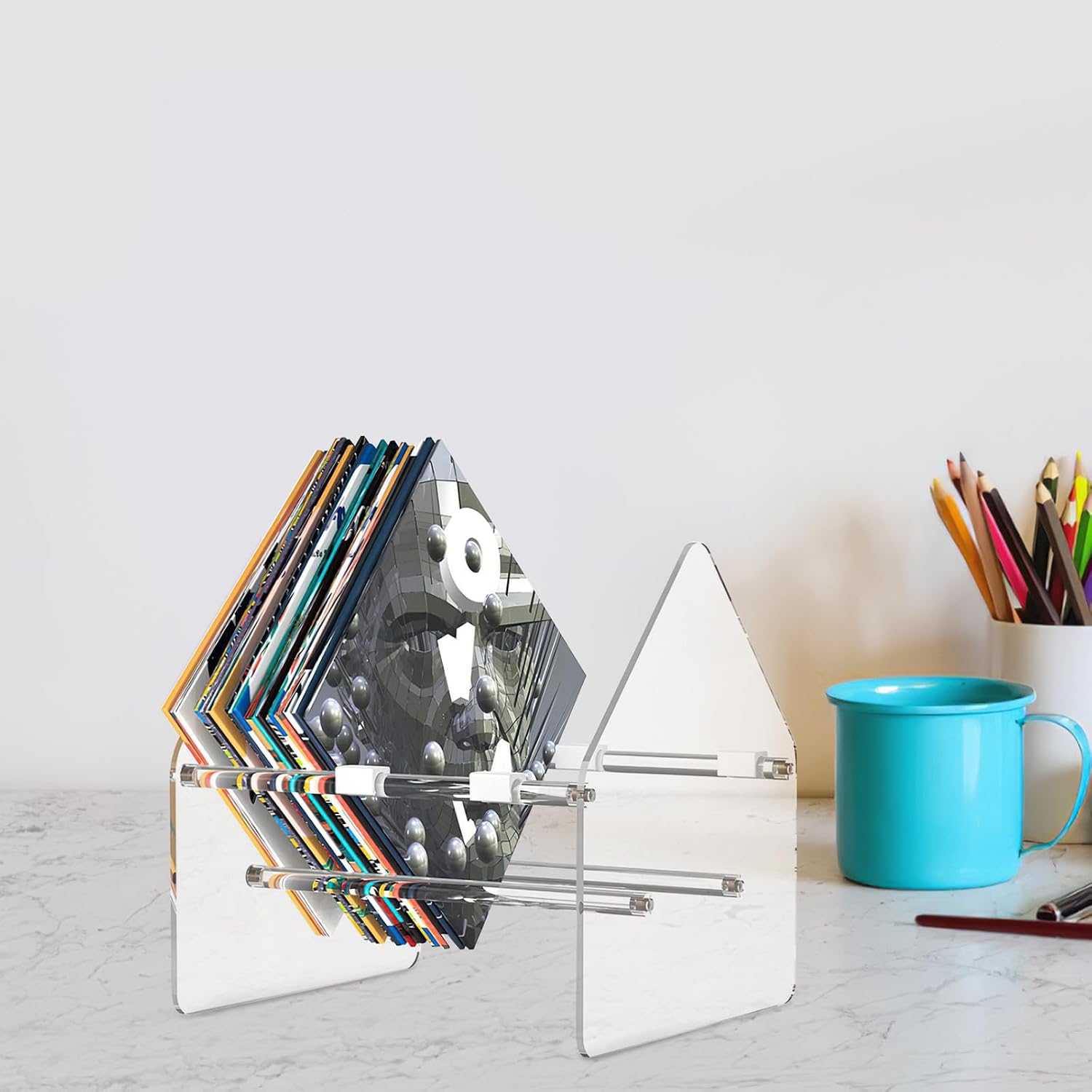 Modern Acrylic Record Display Rack for Home Use and Offices, Desktop CD Storage Organizer with Classic Appearance, Keeps Desk Neat and Tidy