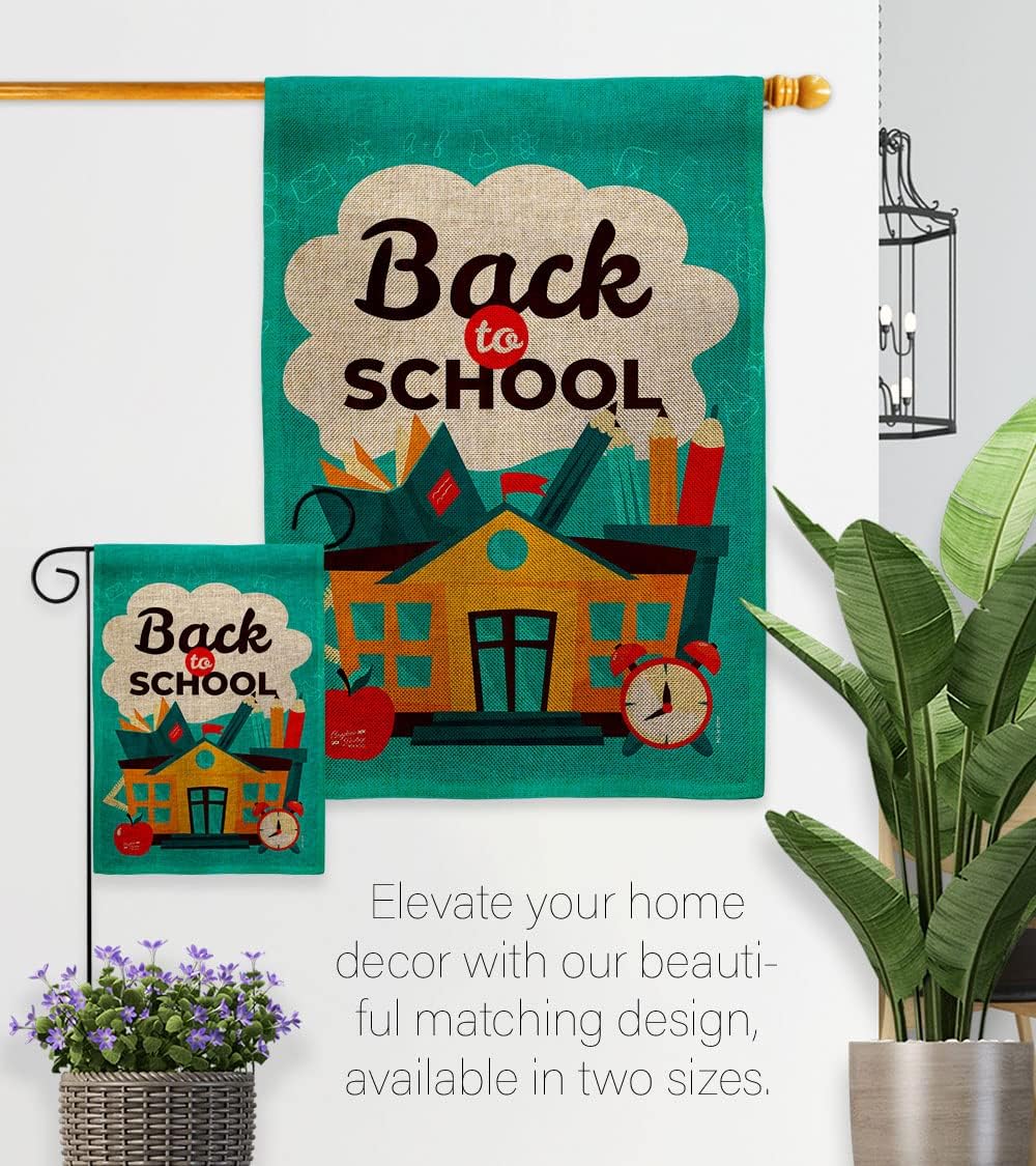Ready for School Burlap Garden Flag Education Back to First Day Bus Supplies Teacher Students Class House Decoration Banner Small Yard Gift Double-Sided, Made in USA